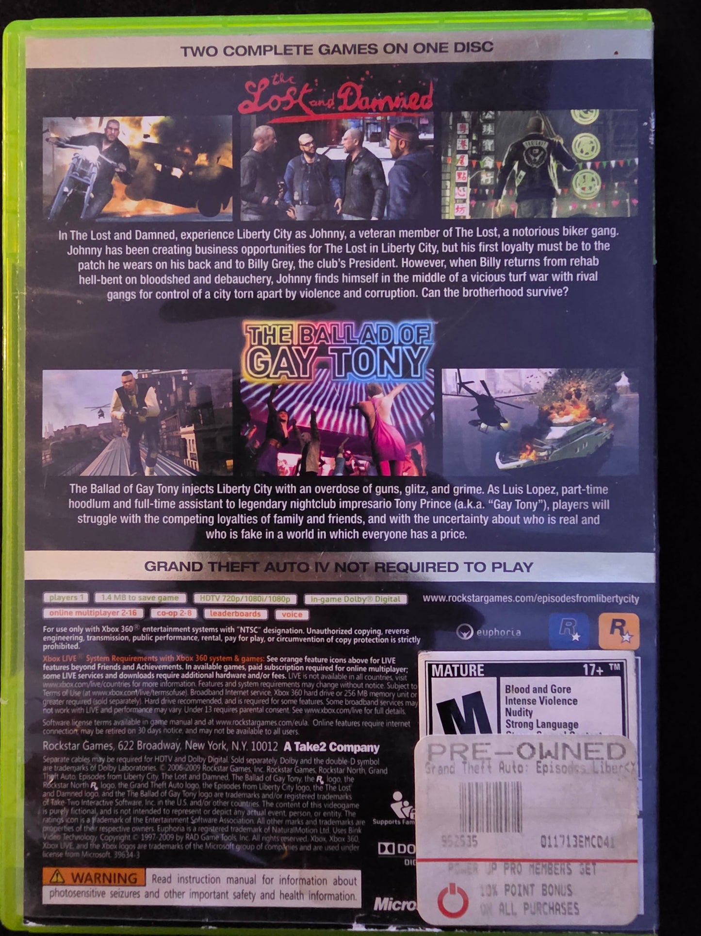 Grand Theft Auto: Episodes From Liberty City (Microsoft Xbox 360, 2009)