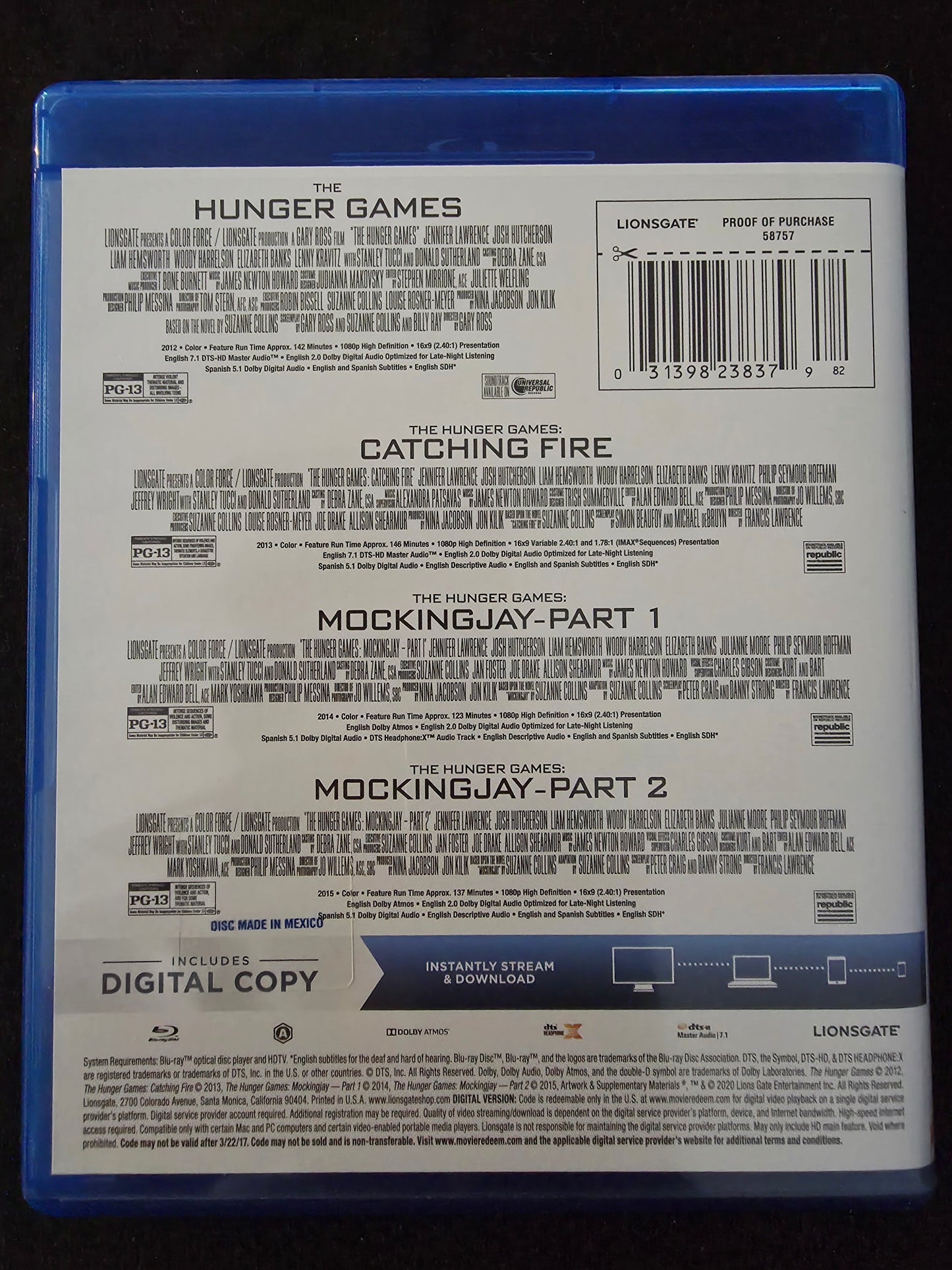 The Hunger Games Complete 4-Film Collection (Blu-ray, 6-Disc Set) *no digital