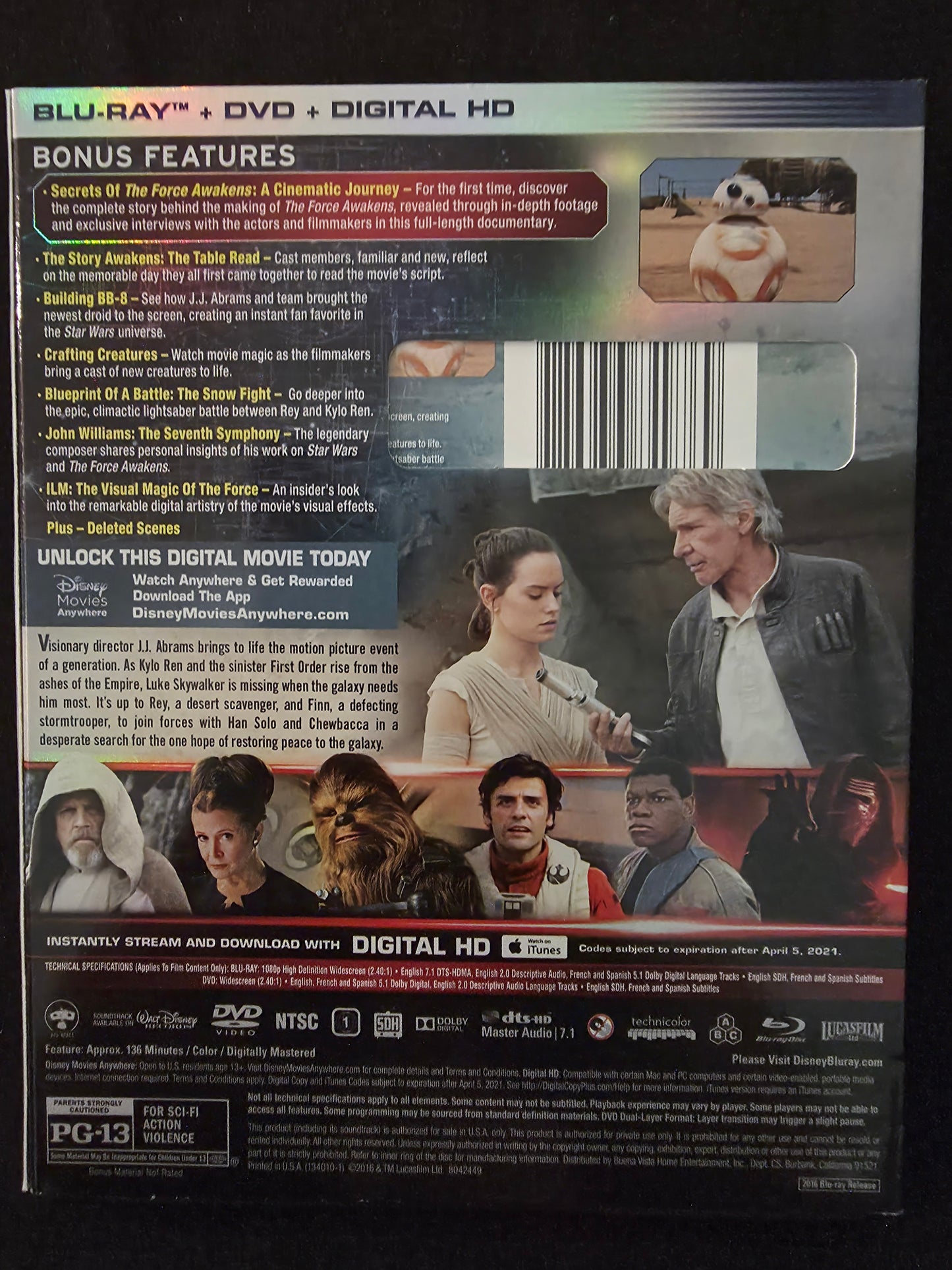 Star Wars: Episode VII: the Force Awakens (Blu-ray, 2015) 3 disc set