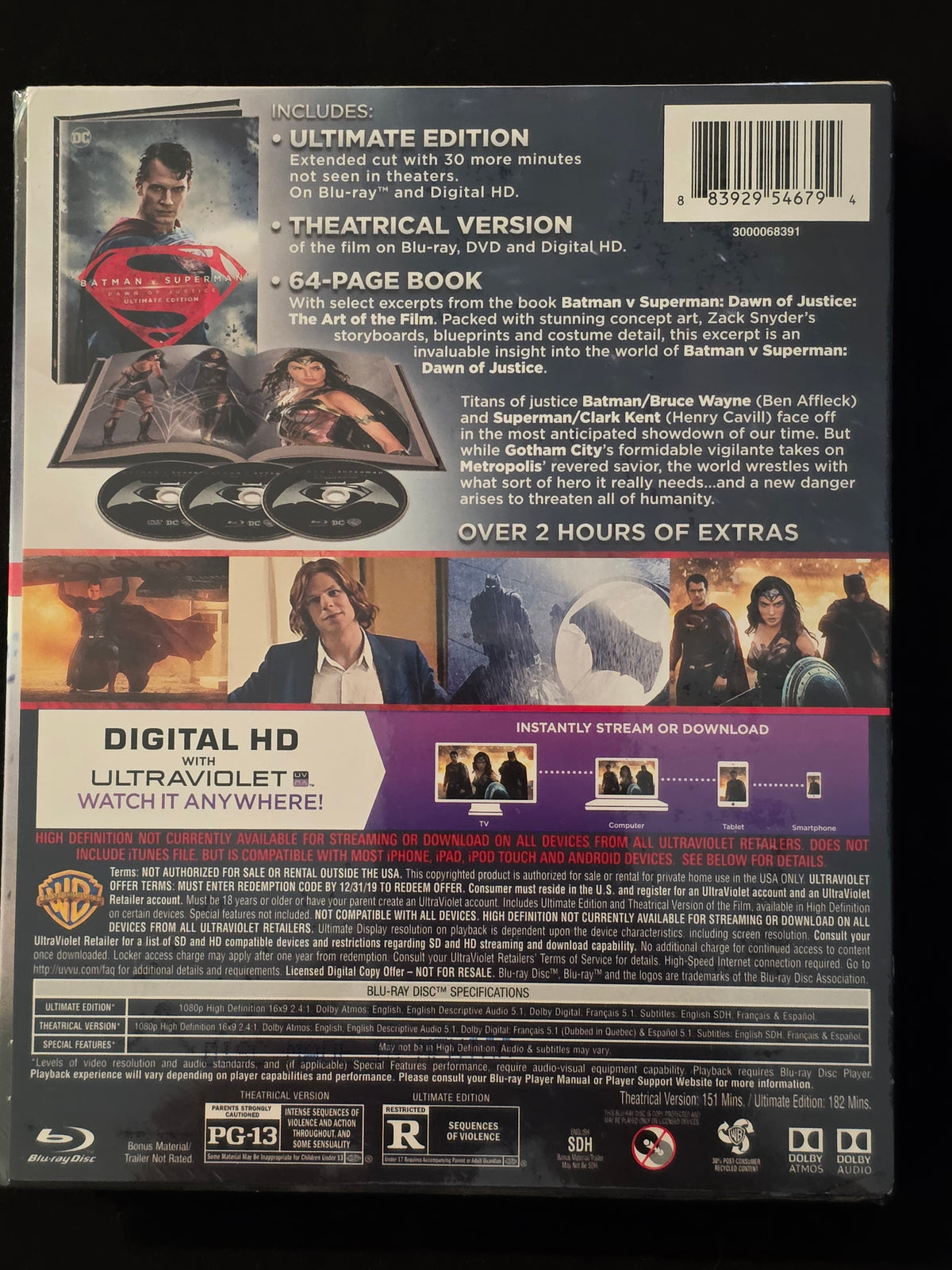 Batman V Superman: Dawn of Justice (Ultimate 3 Disc - Blu-ray Lenticular Book) New