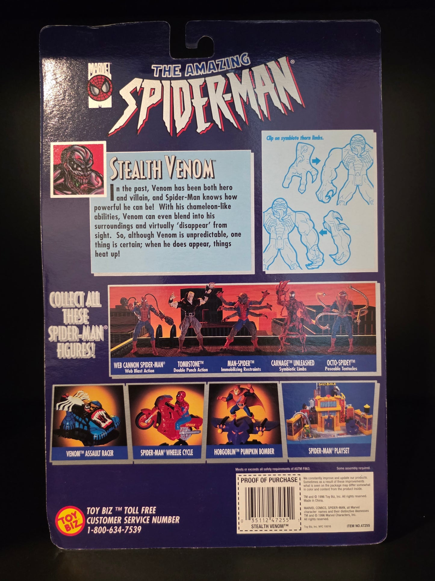 1996 MARVEL AMAZING SPIDER-MAN STEALTH VENOM SYMBIOTE ACTION FIGURE TOY BIZ