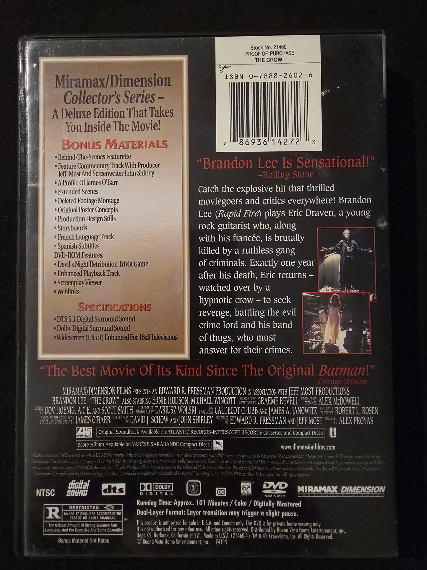 The Crow Miramax Dimension Collector's Series DVD Brandon Lee Horror