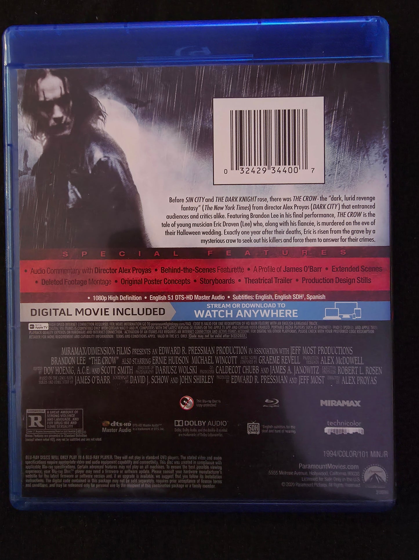The Crow 1994 (Blu-ray, 2011) Brandon Lee, Ernie Hudson, Michael Wincott