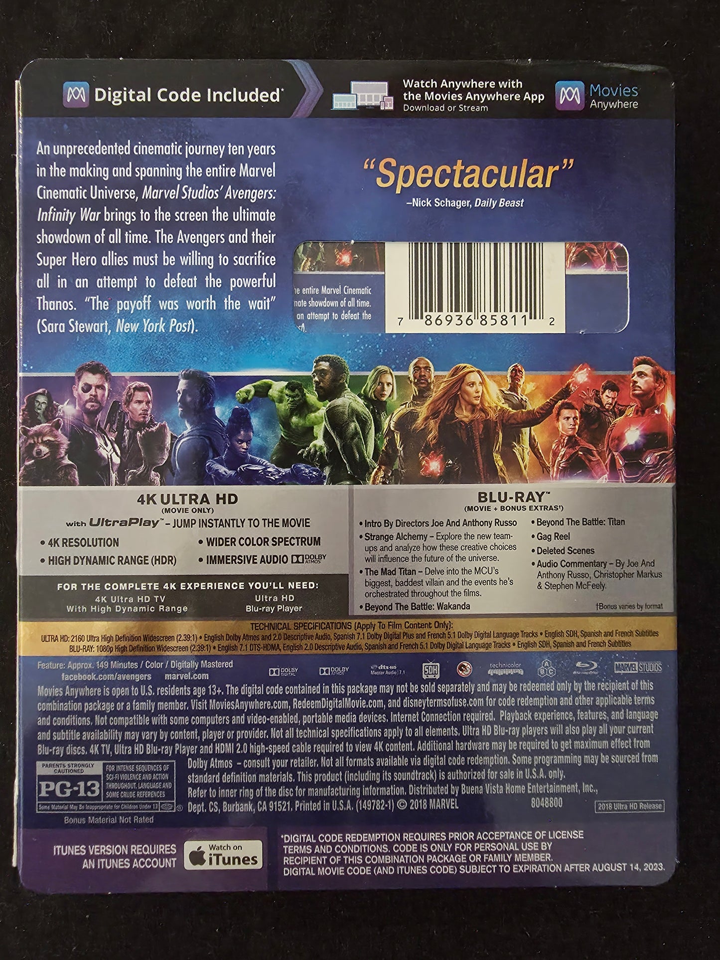 Avengers: Infinity War (4K Ultra HD + Blu-ray) MCU Marvel