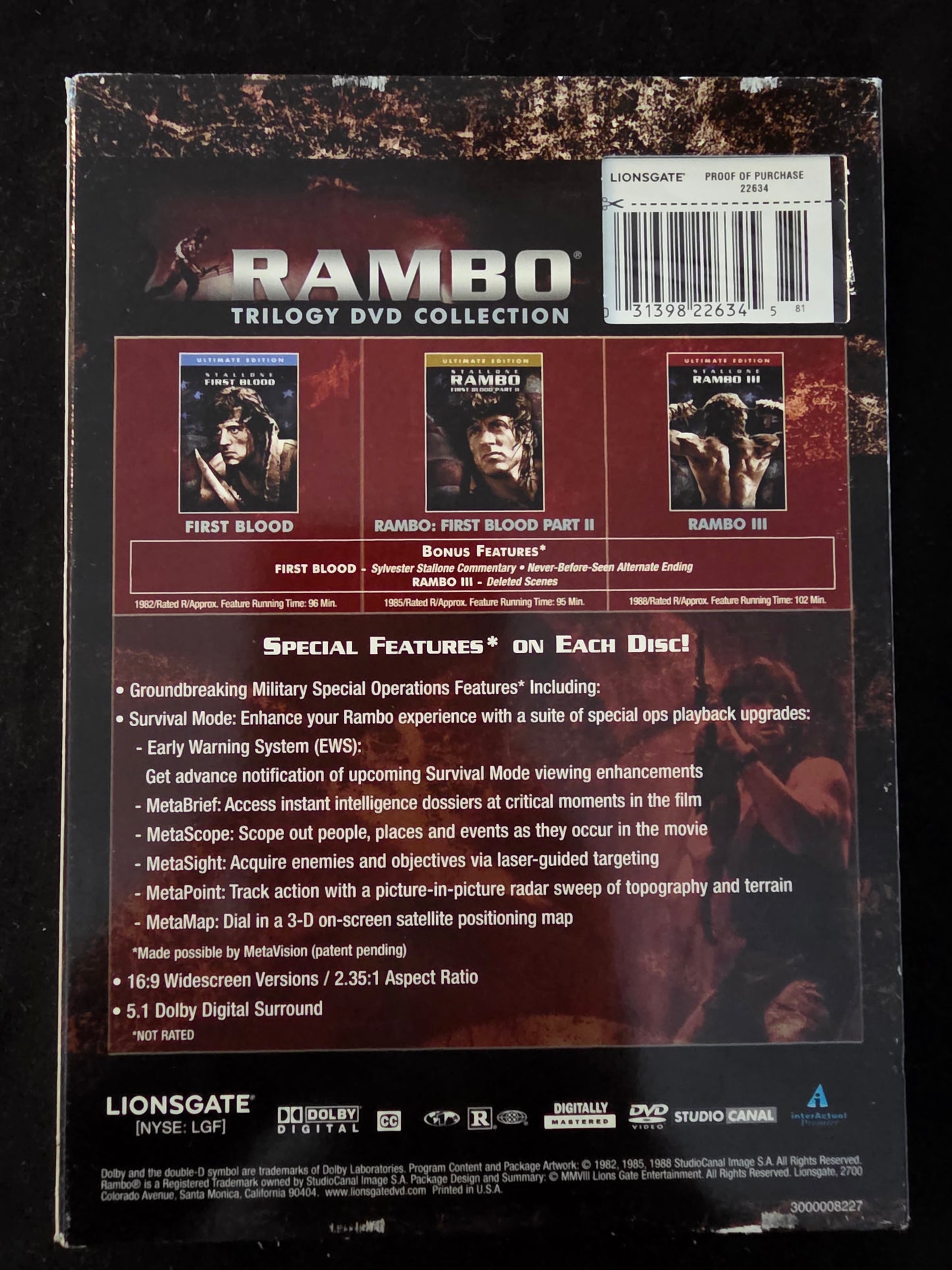 Rambo Trilogy Collection 3 DVD Set, Sylvester Stallone