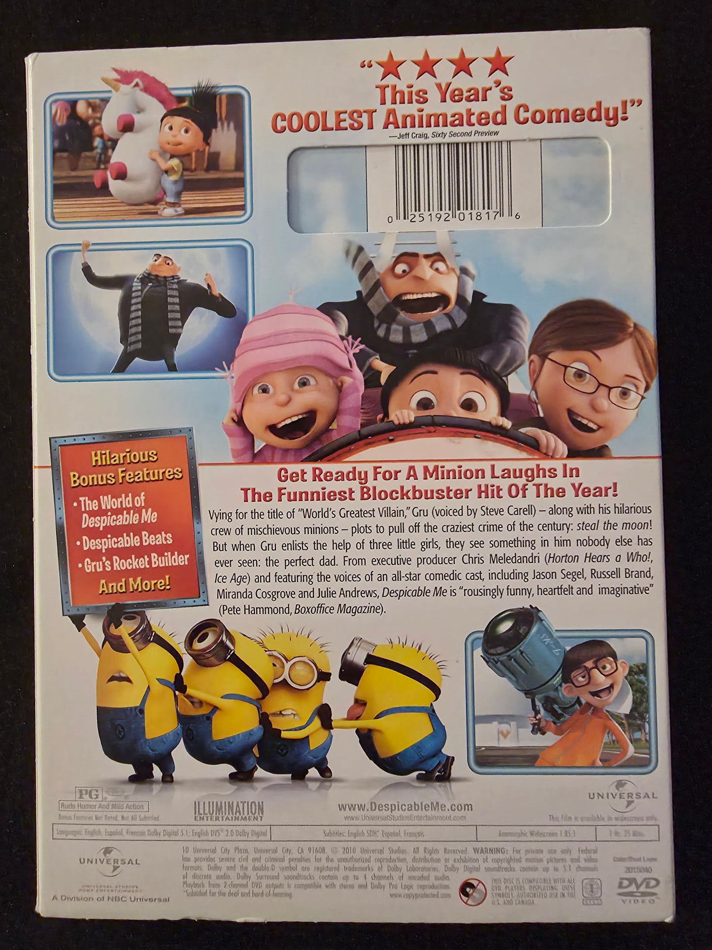 Despicable Me DVD Movie Steve Carell NEW Minions & Gru Kids Movie Villian Comedy