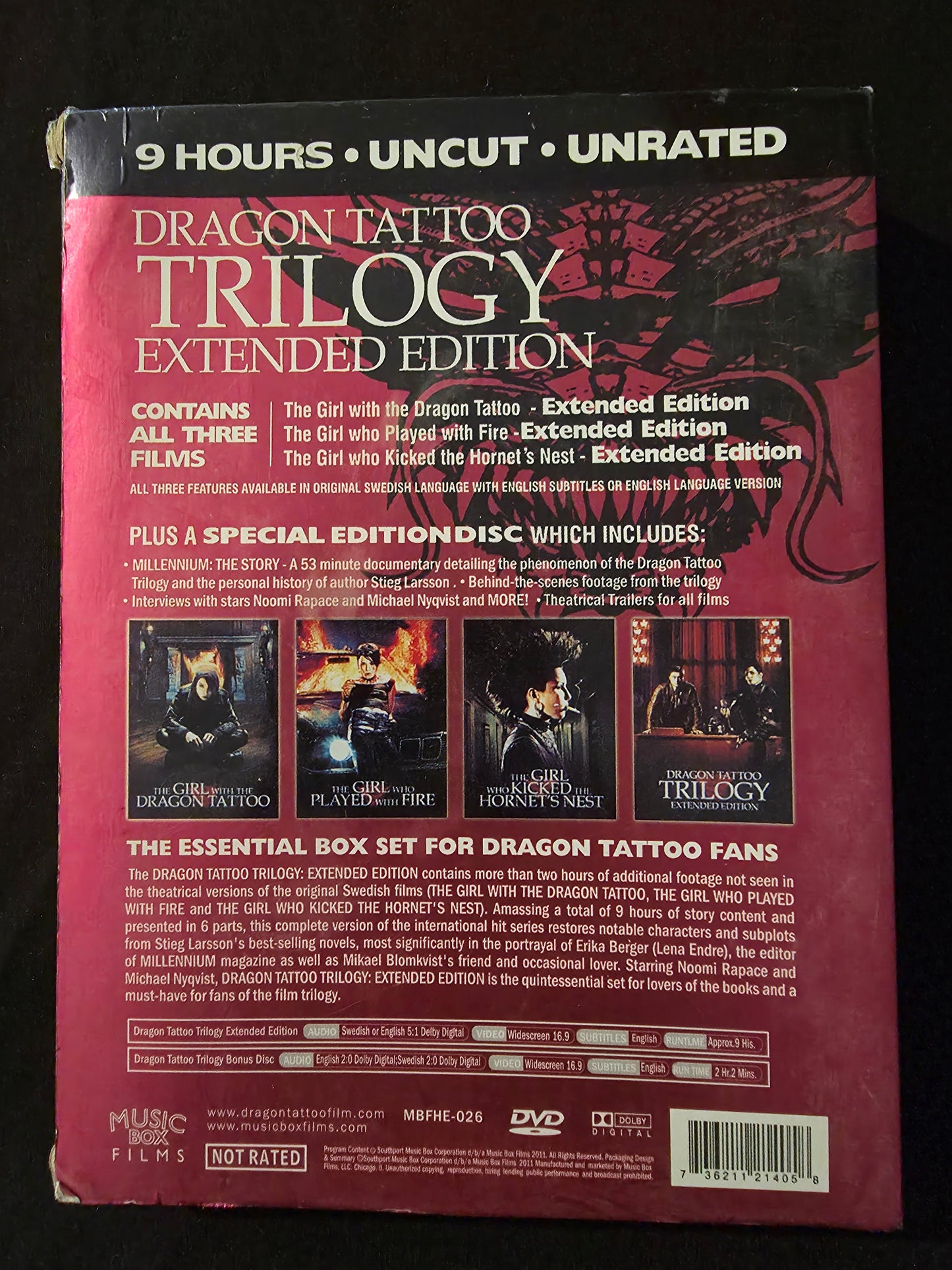 Dragon Tattoo Trilogy: Extended Edition (DVD, 4 Disc Box Set, Uncut Unrated)
