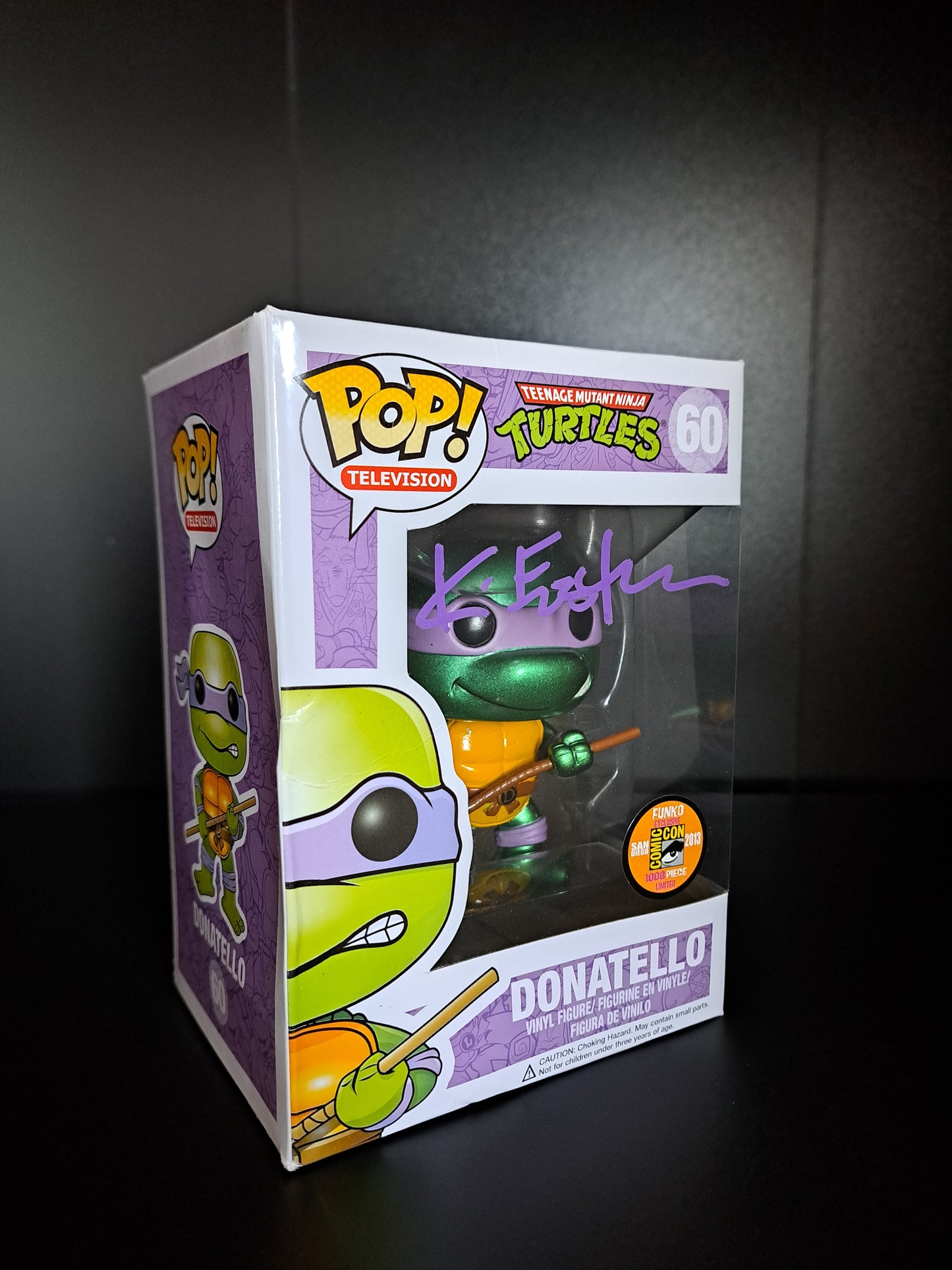 SDCC 2013 Metallic Donatello Teenage Mutant Ninja Turtles Funko Pop signed by Kevin Eastman