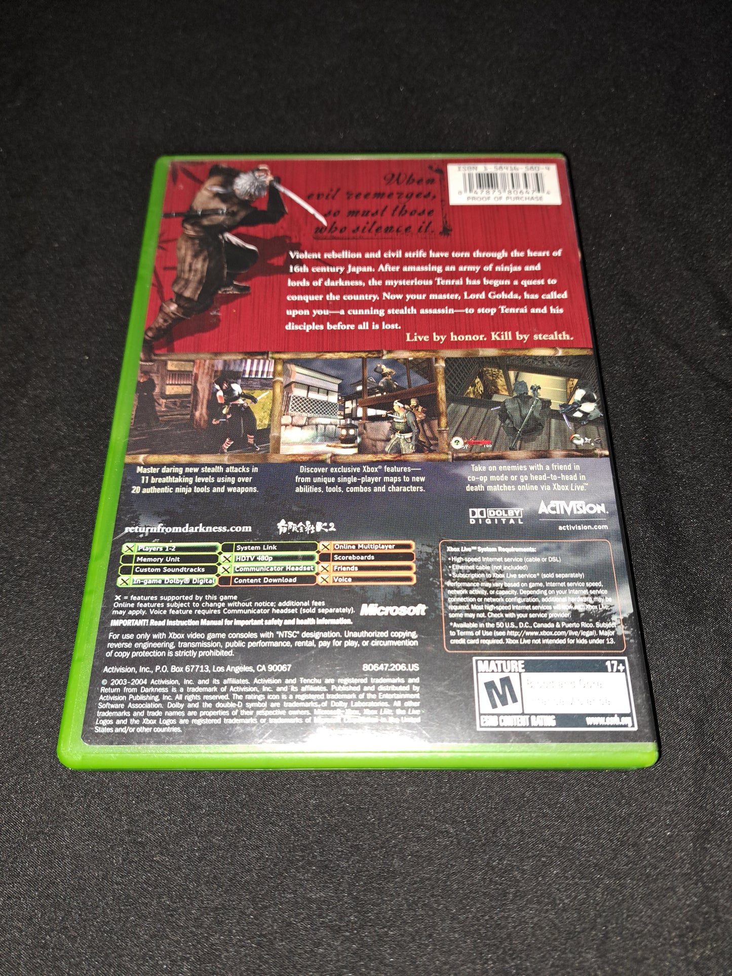 Tenchu: Return From Darkness (Microsoft Xbox, 2004) CIB