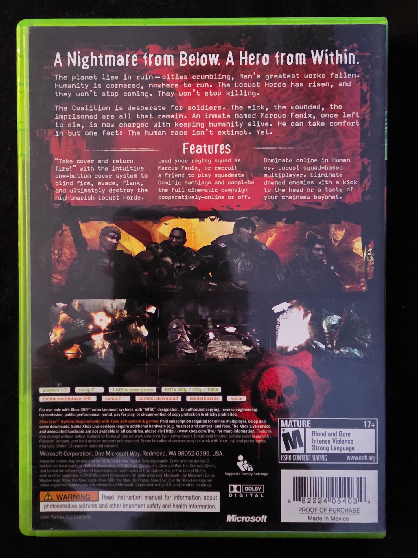 Gears of War 1 Microsoft Xbox 360, 2006 Complete w/ Manual CIB