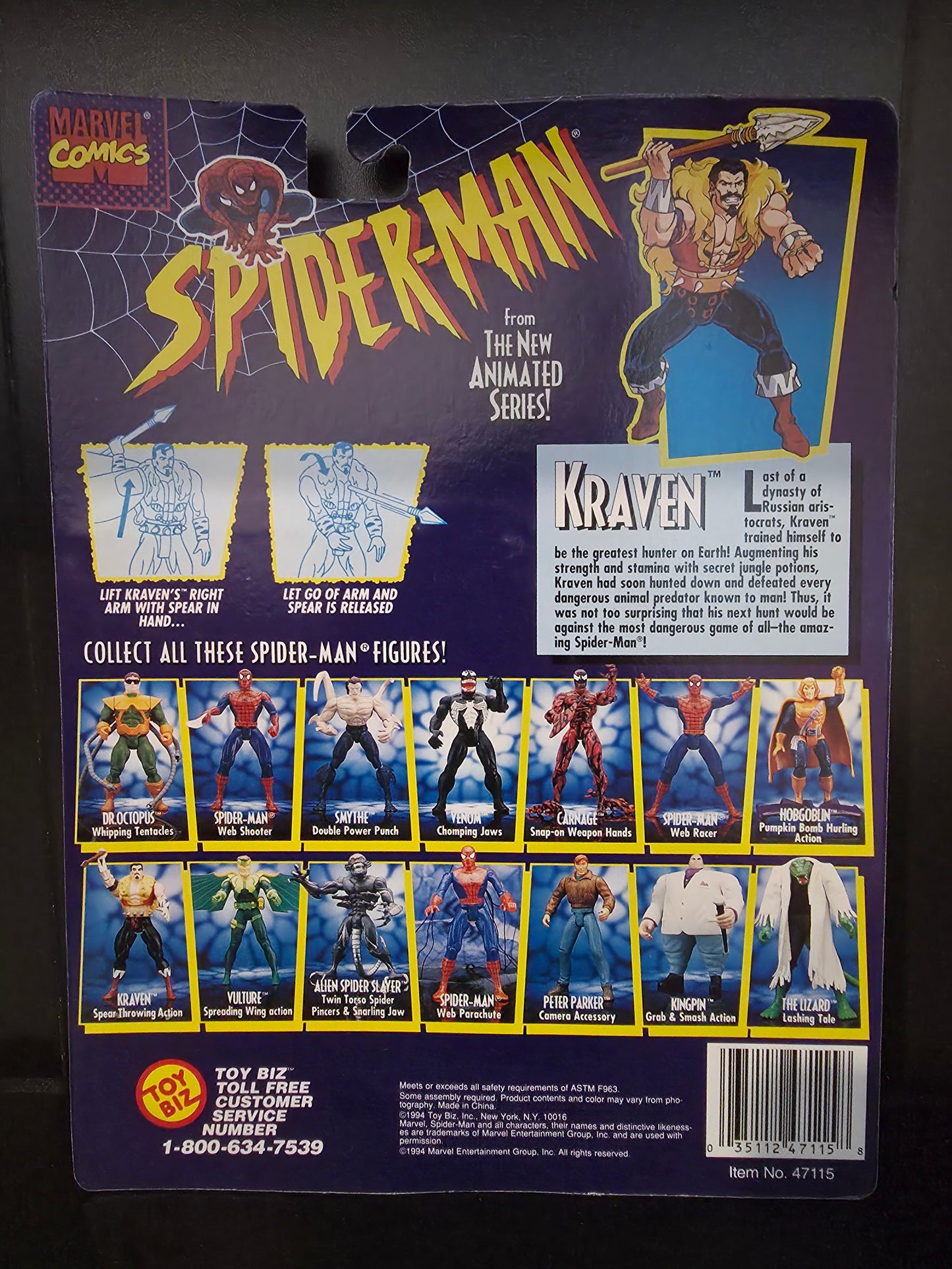 Spider-Man The Animated Series KRAVEN 5" Figure ToyBiz 1994 Spear Throwing MOC
