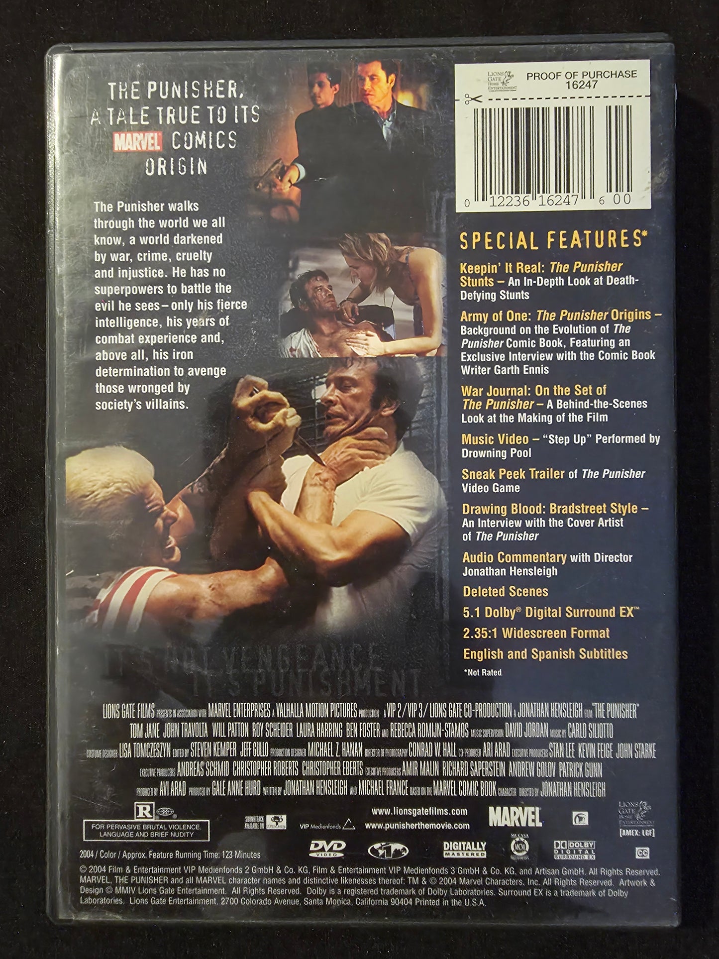 The Punisher DVD 2004 Tom Jane John Travolta Widescreen Special Features
