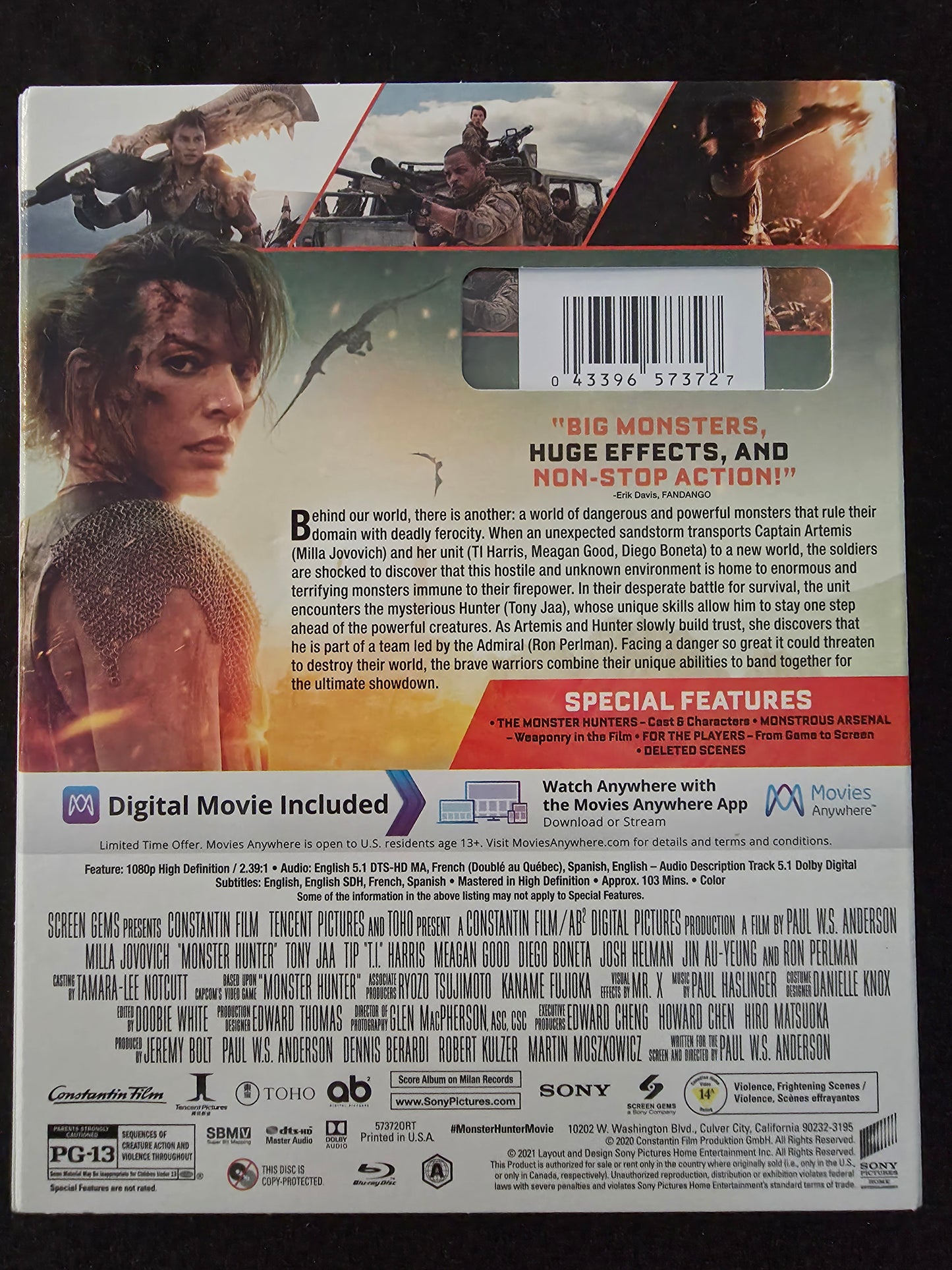 Monster Hunter (2020) Blu-ray Milla Jovovich, Tony Jaa, Ron Perlman