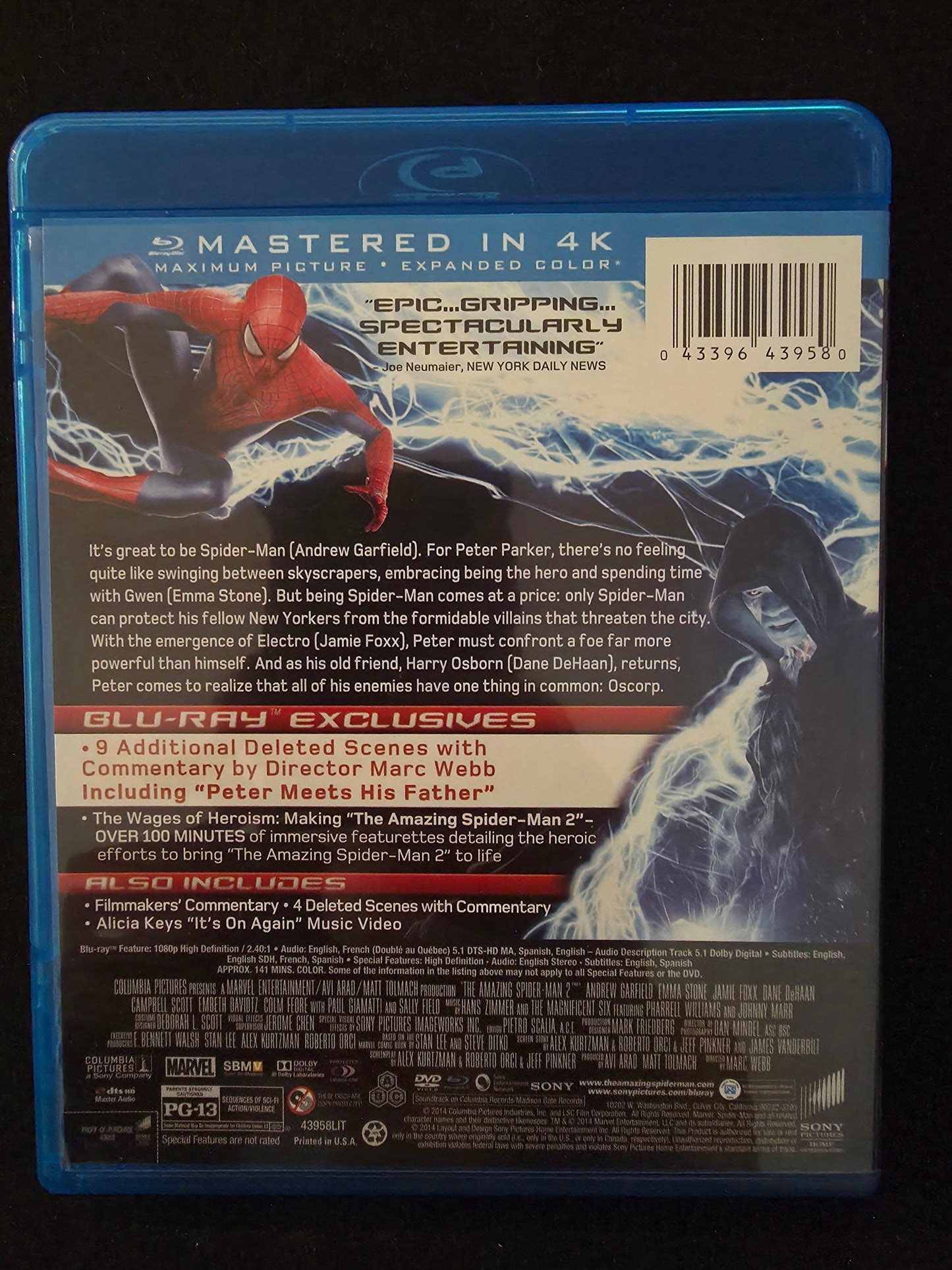 The Amazing Spider Man 2 Blu Ray DVD 2014 Marvel Andrew Garfield Emma Stone