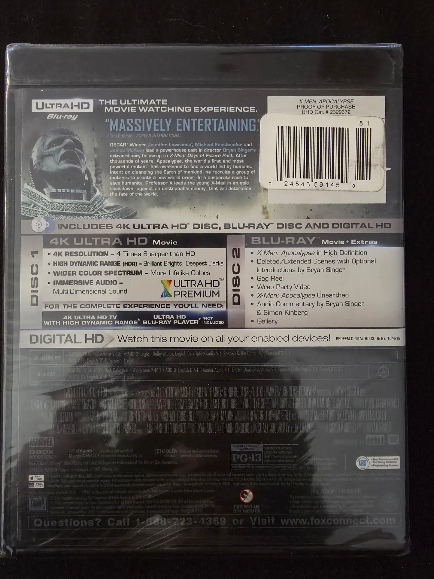 X-Men Apocalypse 4K Blu-Ray SEALED Ultra HD UHD 2016 2-Disc Set BRAND NEW Sealed