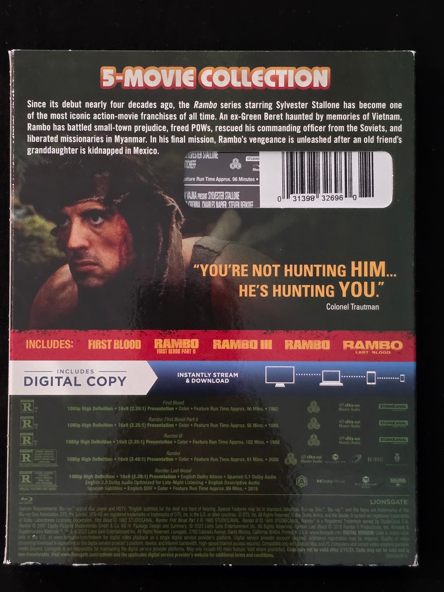 Sylvester Stallone: Rambo 5-Film Collection (Blu-ray,) W~RARE SLIP!