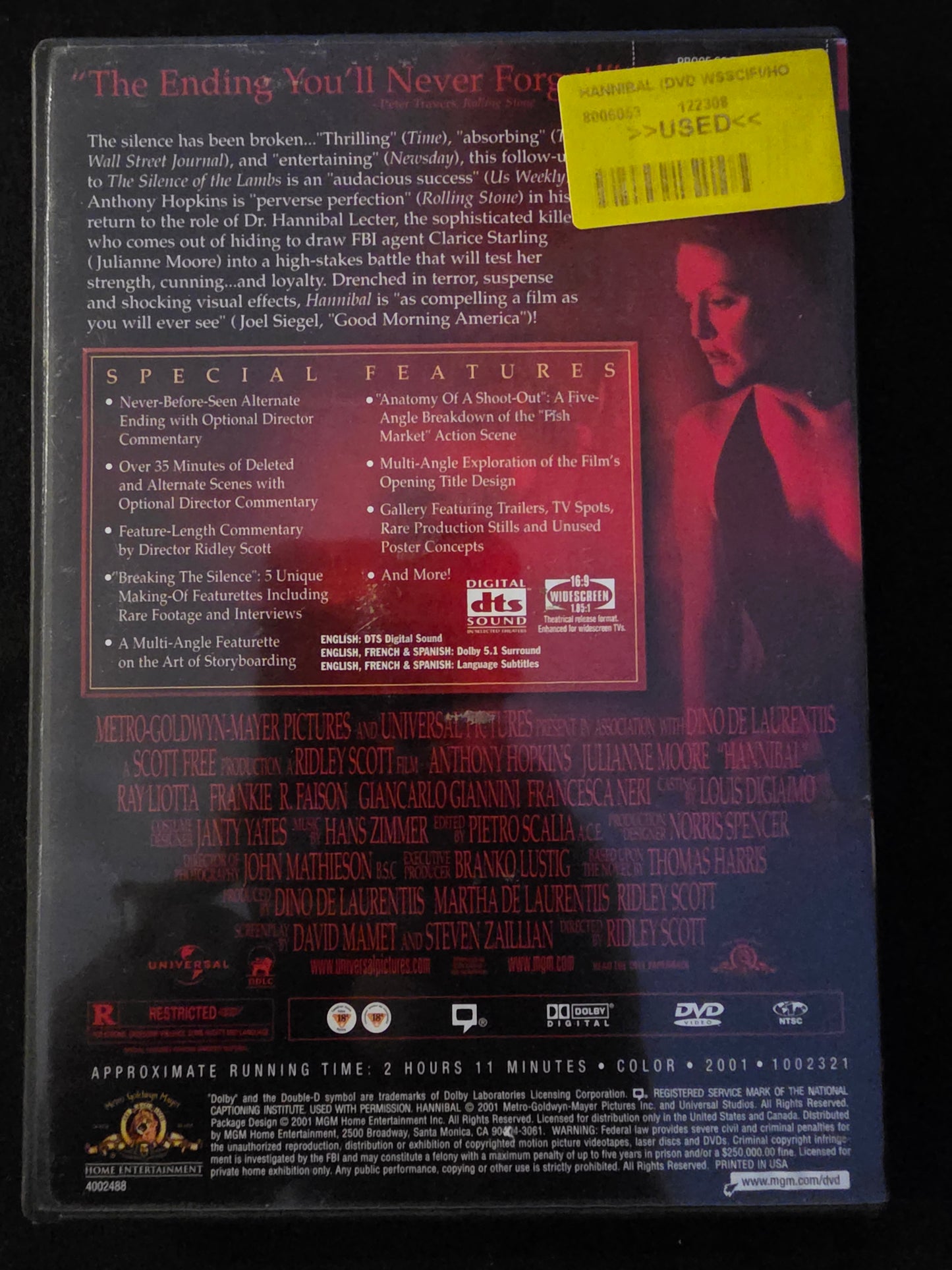Hannibal (DVD, 2001, 2-Disc Set, Special Edition) Anthony Hopkins~Julianne Moore