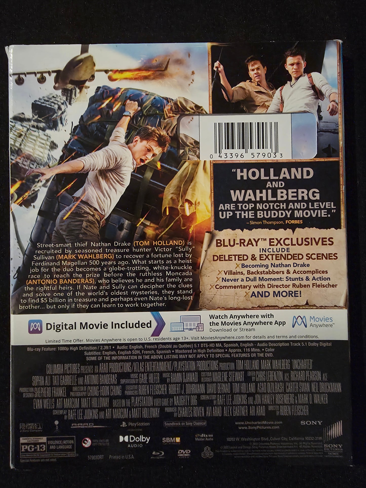 Uncharted (Blu-ray/DVD/Digital), 2022) w/ Slipcover ~ Tom Holland, Mark Wahlberg