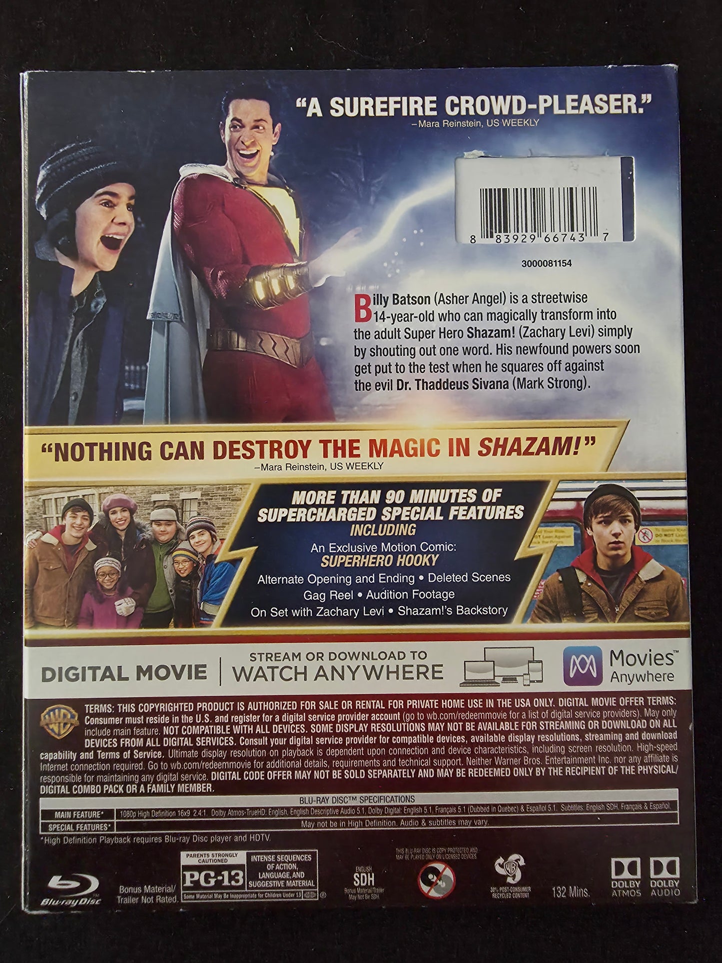 Shazam! (Blu-ray + DVD, 2019, 2-Disc Set w Lenticular Slipcover)