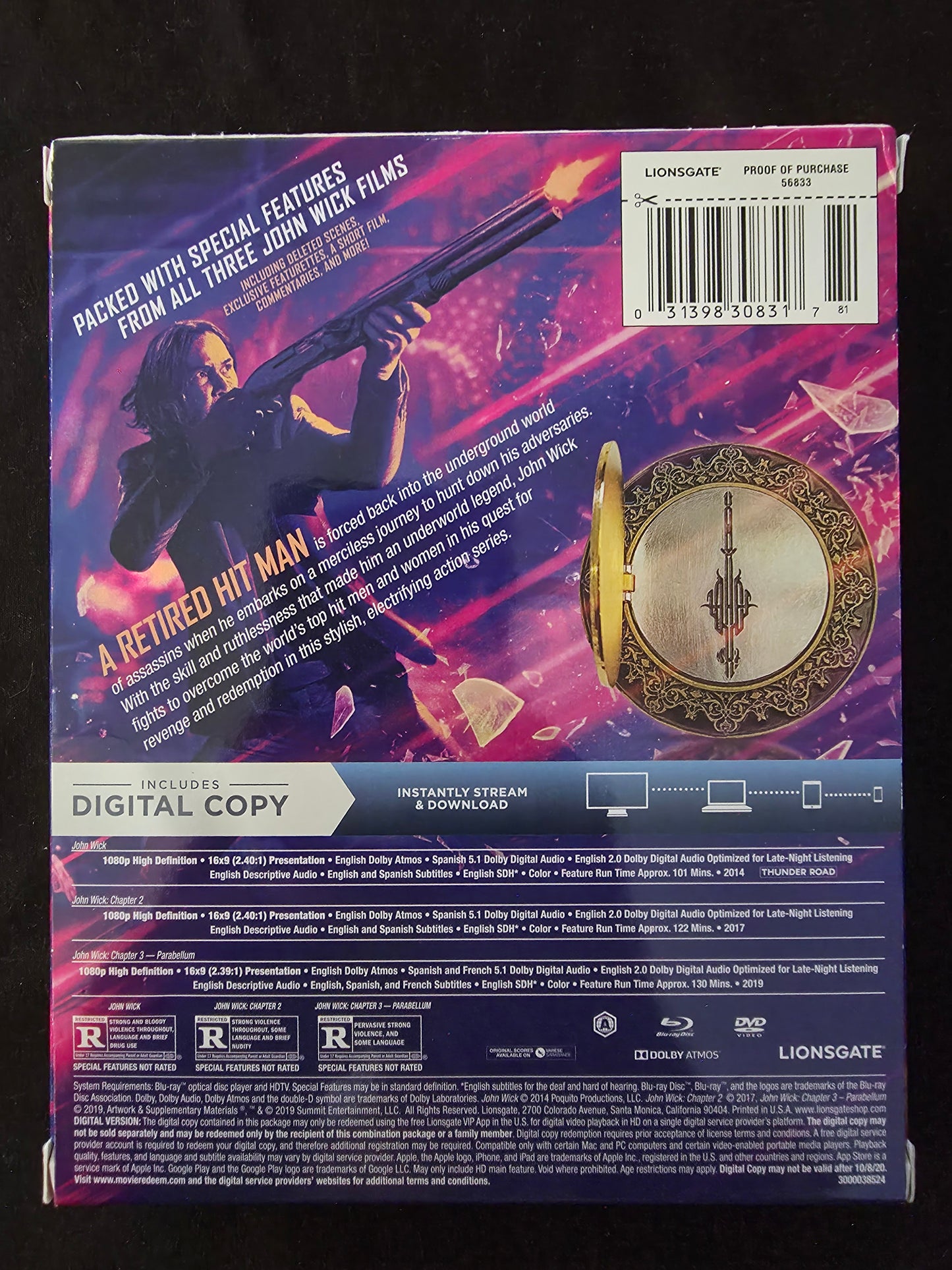 John Wick Chapters 1-3 Blu-ray DVD Set with Replica Oath Marker Coin New