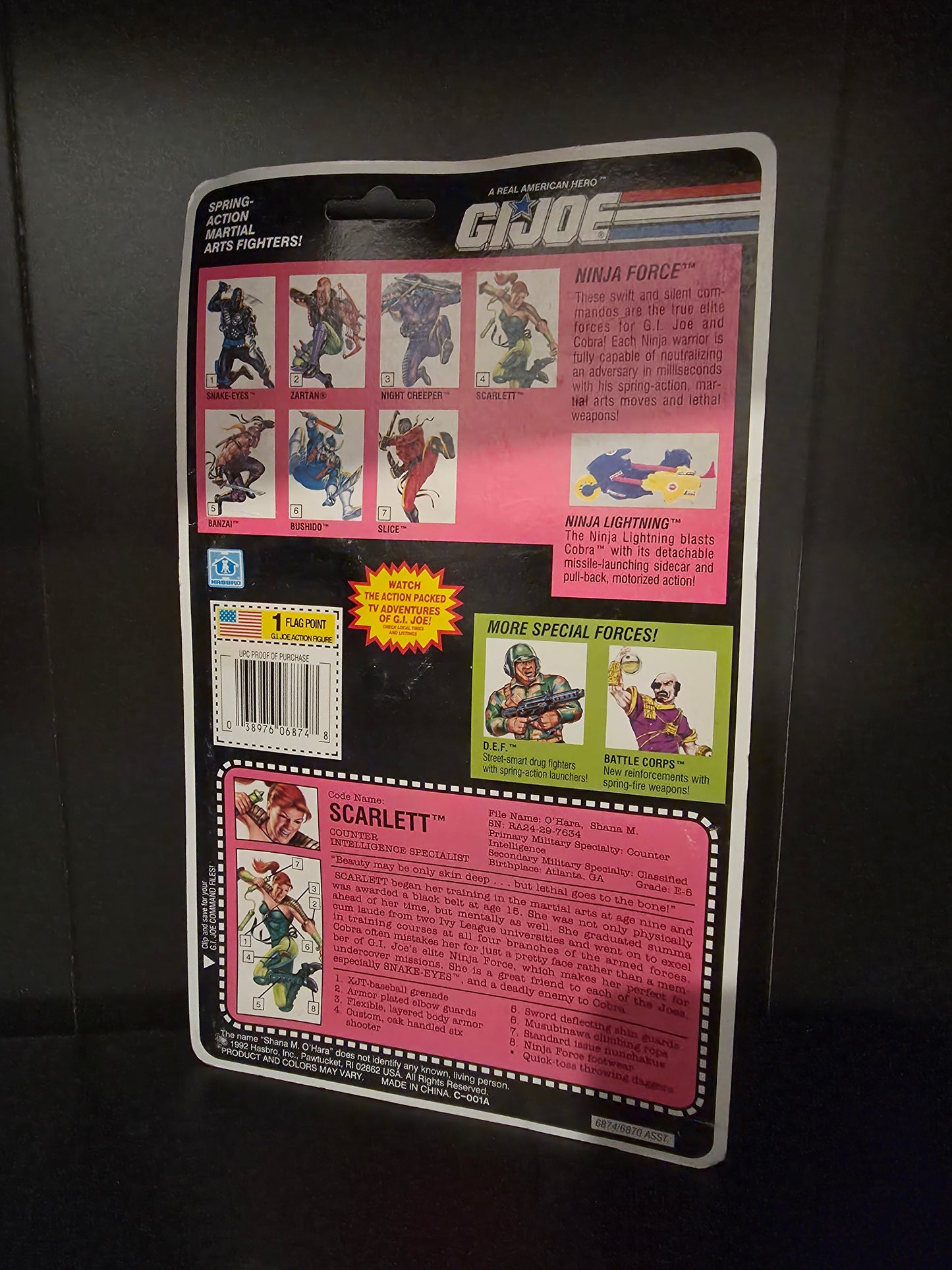 Vintage 1993 Hasbro GI Joe Ninja Force SCARLETT Action Figure Sealed Worn Card