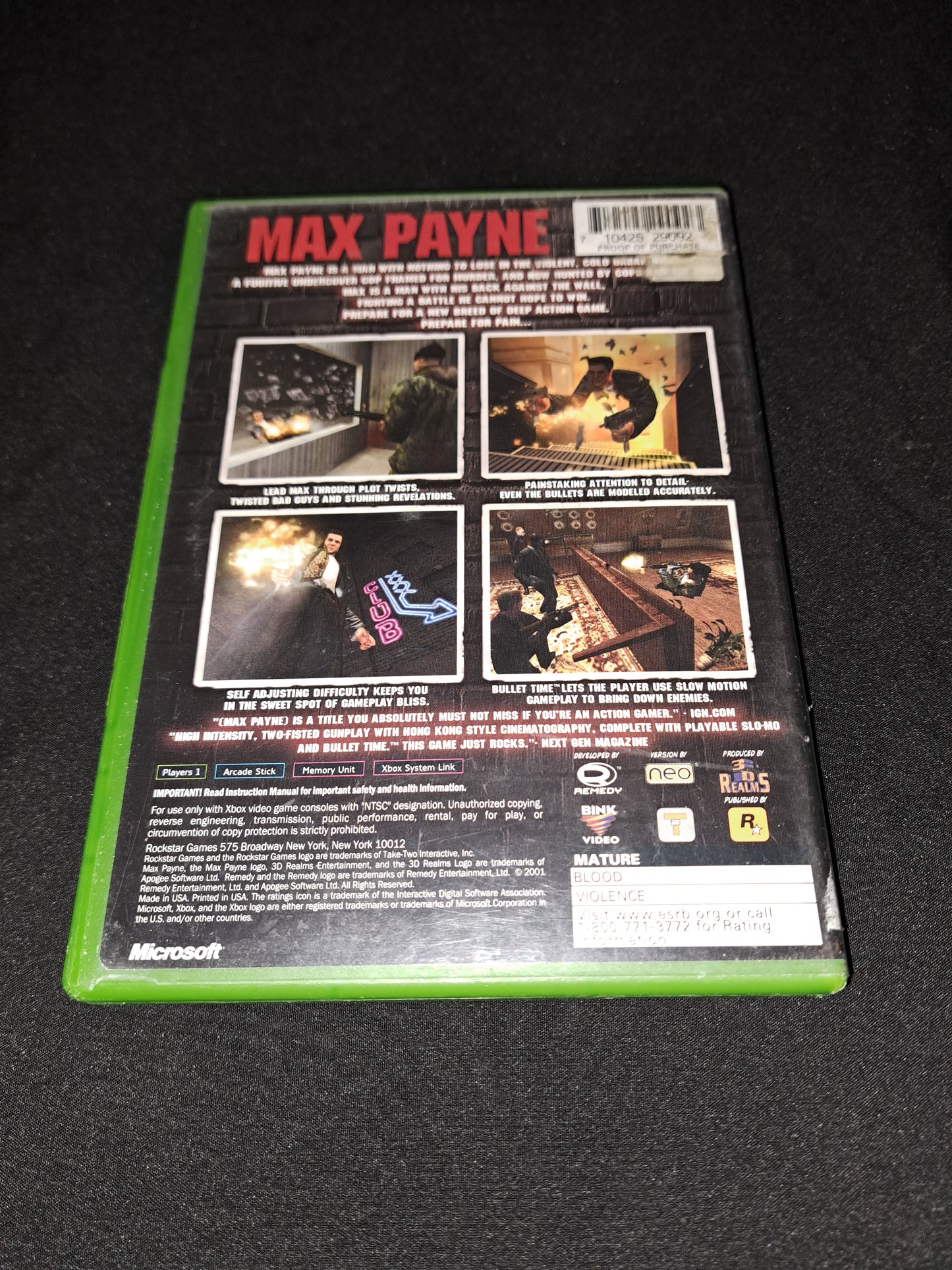 Max Payne (Microsoft Xbox, 2001) Original CIB Rockstar Games