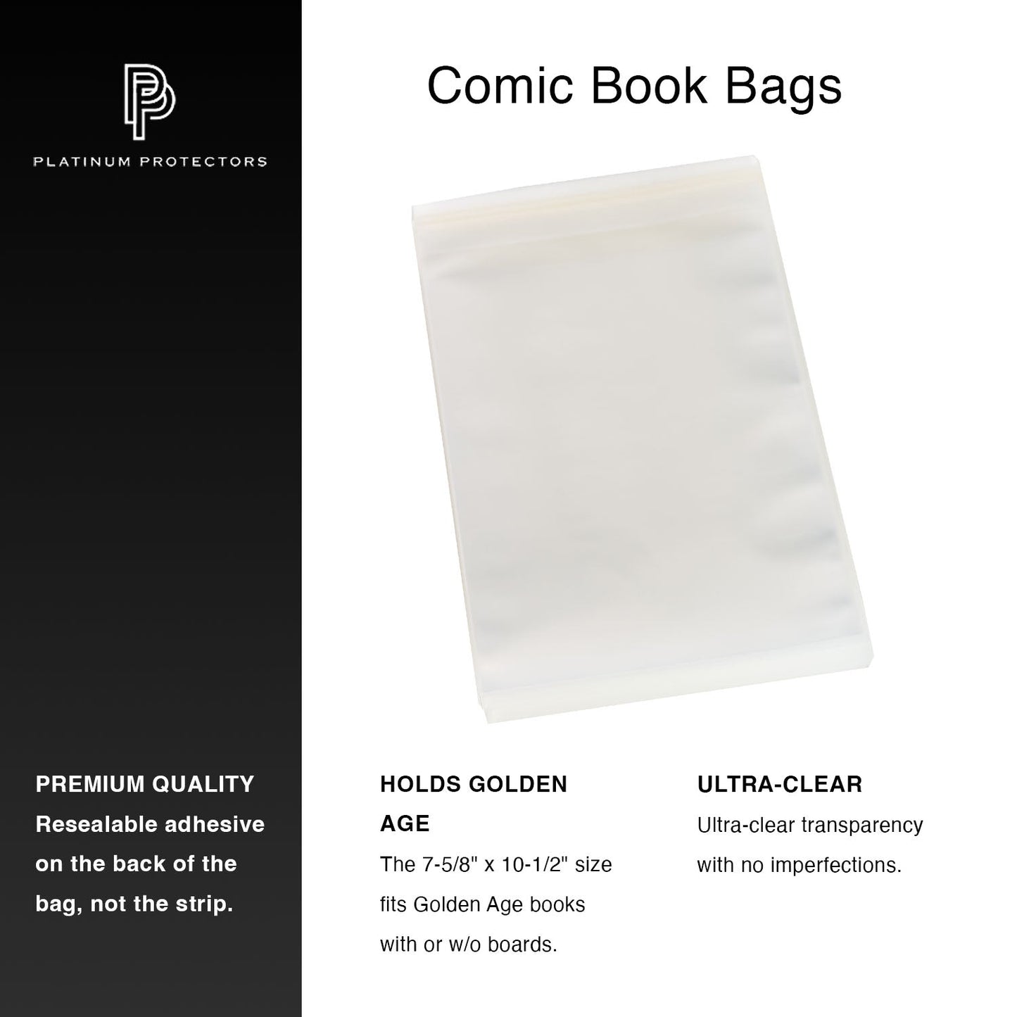 Platinum Protectors Comic Book Bags for Golden Age with Resealable Strip - 100 Pack