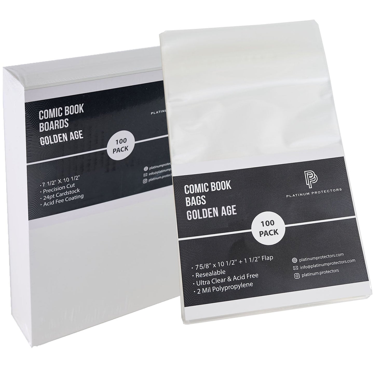 Platinum Protectors Comic Book Bags & Boards for Golden Age with Resealable Strip - 100 Pack