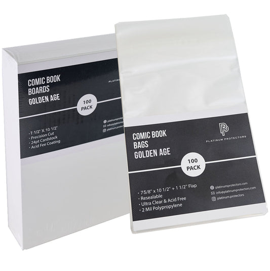 Platinum Protectors Comic Book Bags & Boards for Golden Age with Resealable Strip - 100 Pack