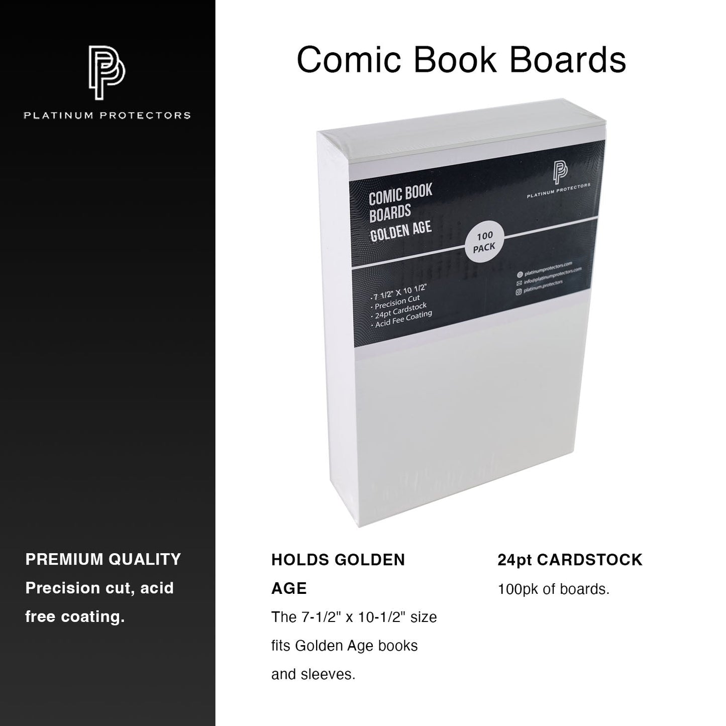 Platinum Protectors Comic Book Boards for Golden Age - 100 Pack