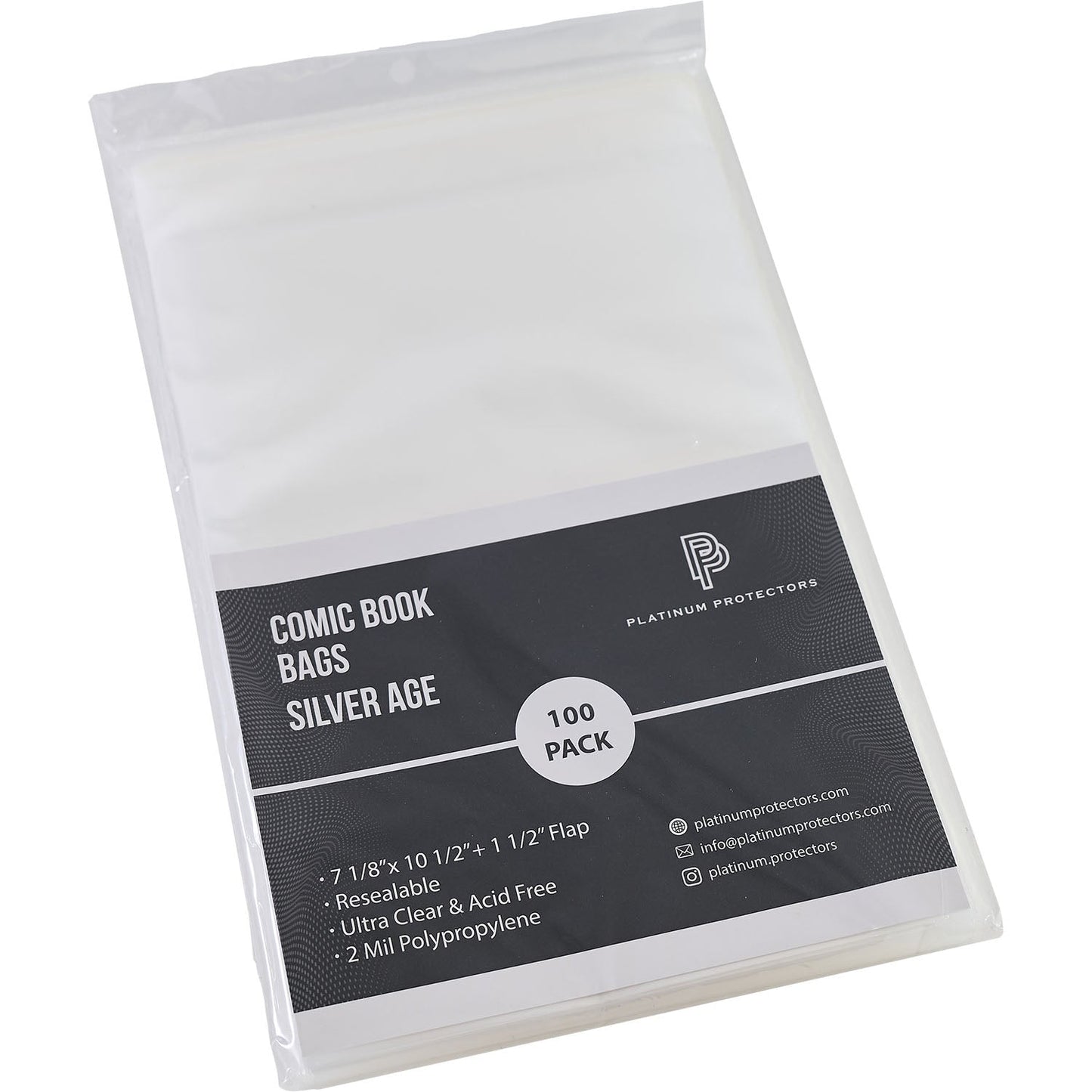 Platinum Protectors Comic Book Bags for Silver Age with Resealable Strip - 100 Pack