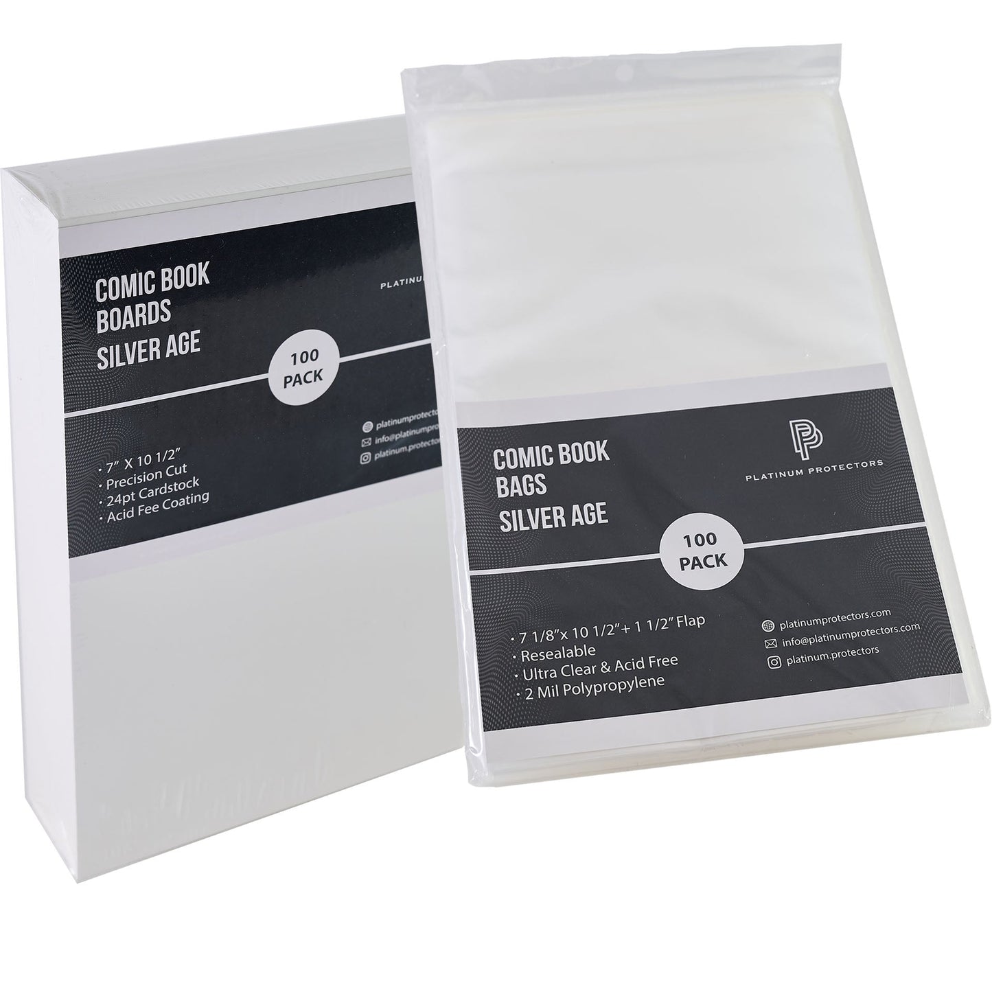 Platinum Protectors Comic Book Bags & Boards for Silver Age with Resealable Strip - 100 Pack