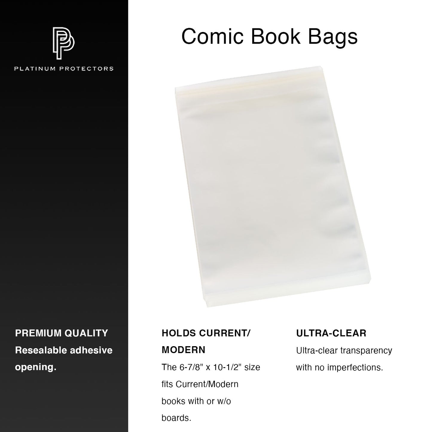 Platinum Protectors Comic Book Bags for Current/Modern with Resealable Strip - 100 Pack