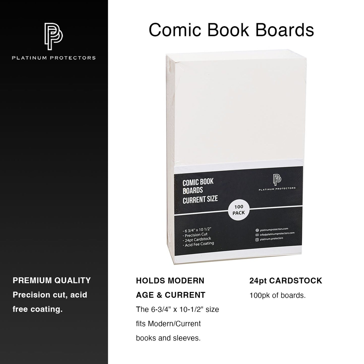 Platinum Protectors Comic Book Boards for Current/Modern - 100 Pack