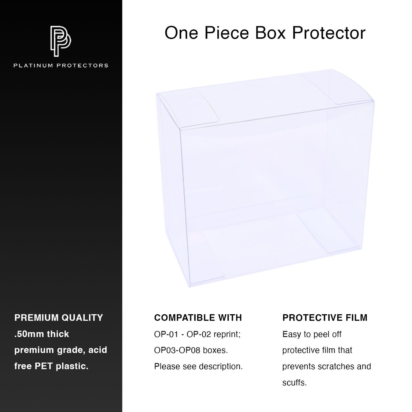 Platinum Protectors for One Piece Booster Boxes OP-01 to OP-08 (01-02 Reprint) - UV & Scratch-Resistant
