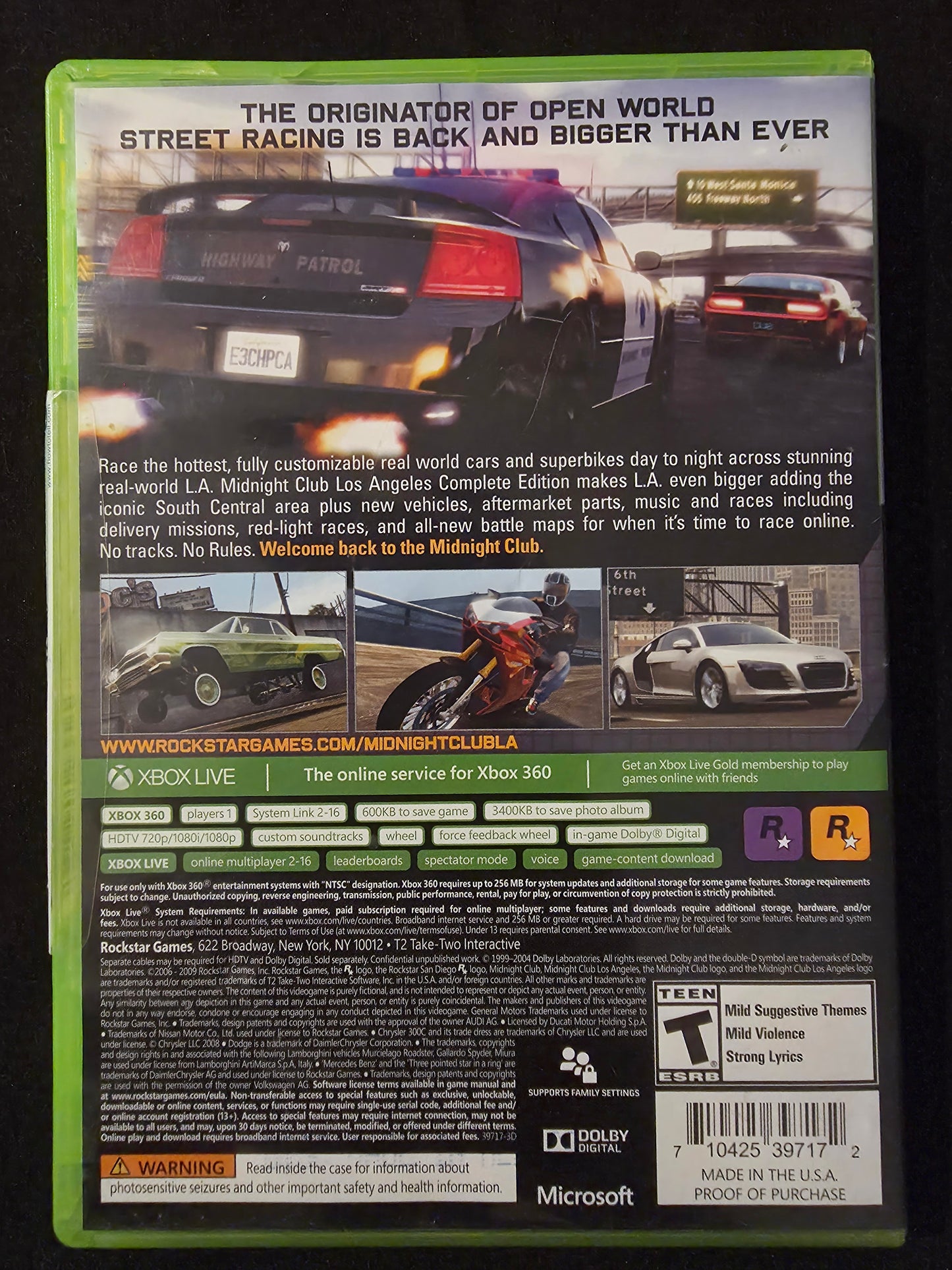 Midnight Club LA Los Angeles Complete Edition (Microsoft Xbox 360) CIB