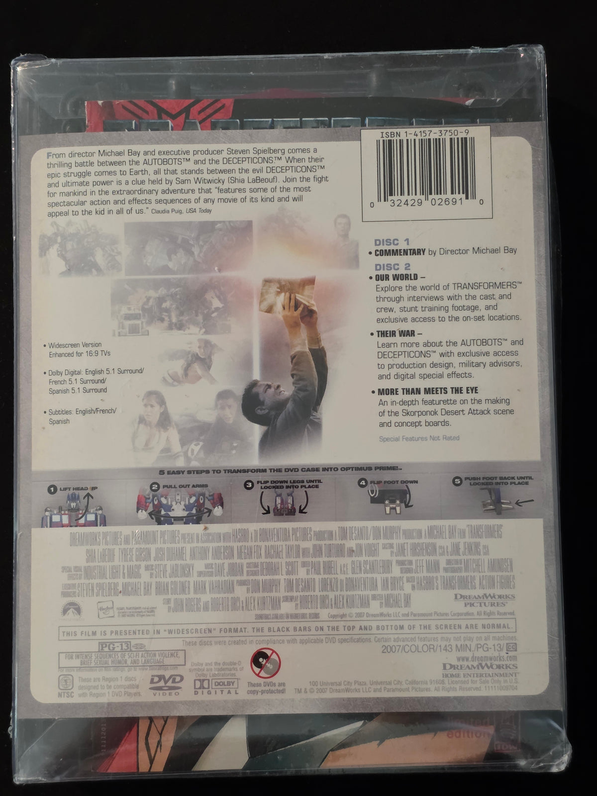 Transformers, 2 DVDs 2007 Special Edition, OPTIMUS PRIME Case Transforms