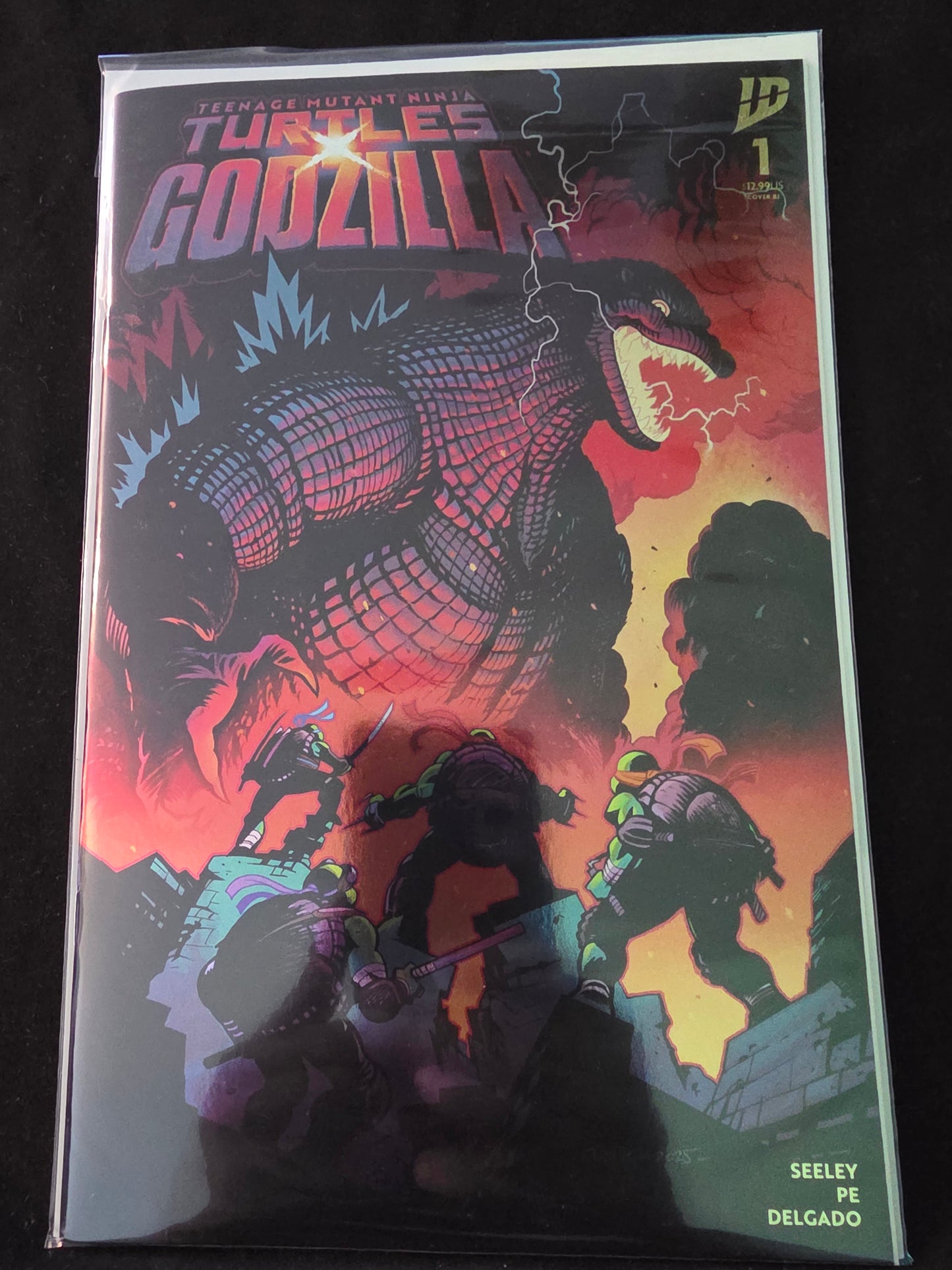 TMNT X Godzilla #1 (2025) VF/NM 1:25 Burnett Foil Variant IDW Ninja Turtles