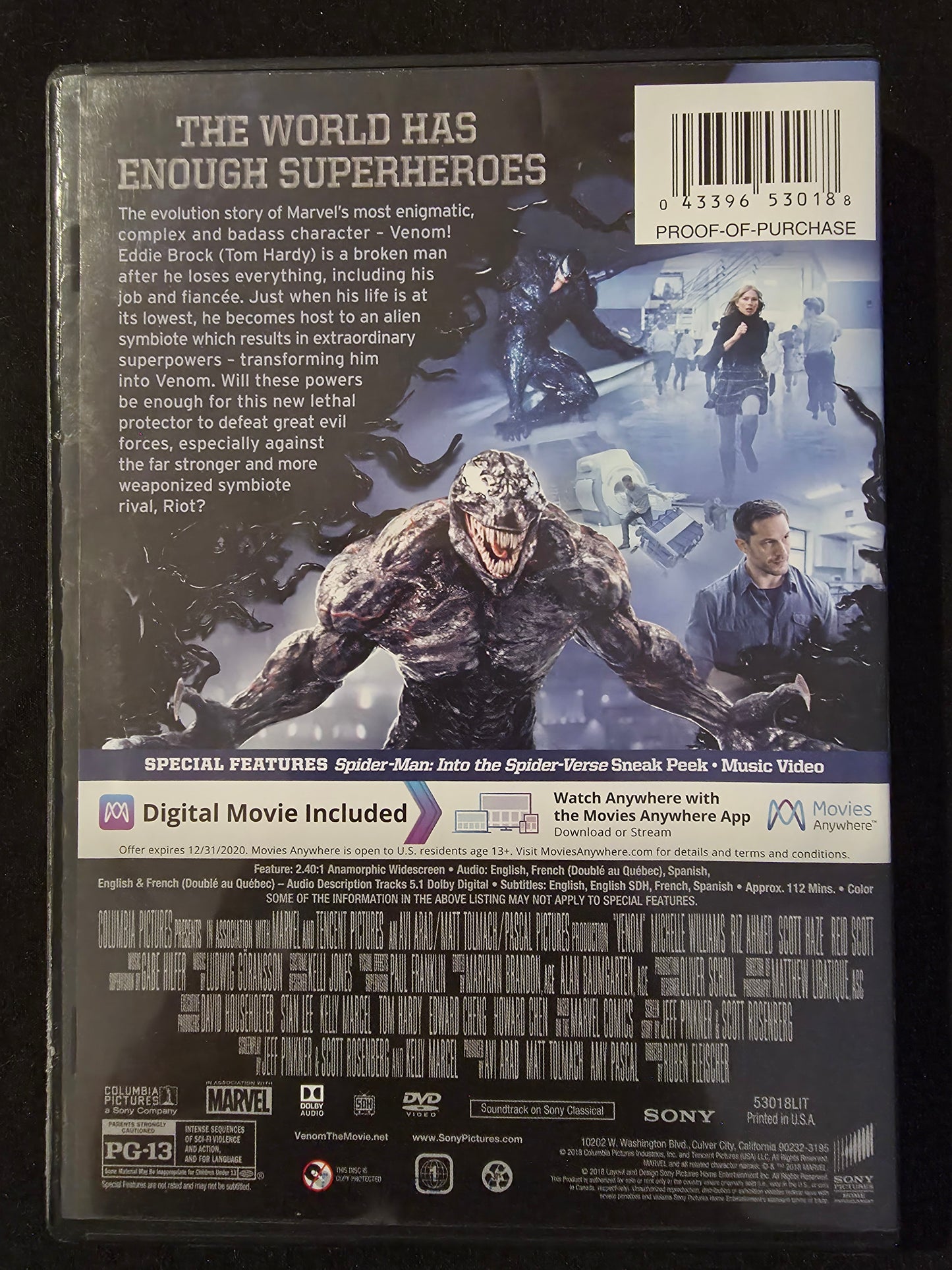 Venom [DVD] - DVD - Tom Hardy,Michelle Williams,Riz Ahmed,Scott Haz