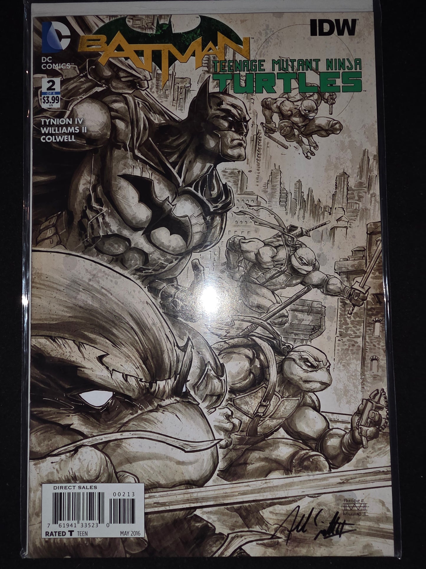 TMNT Batman 2 Teenage Mutant Ninja Turtles 3rd Print Sketch B&W Variant SIGNED BY Freddie Williams no COA