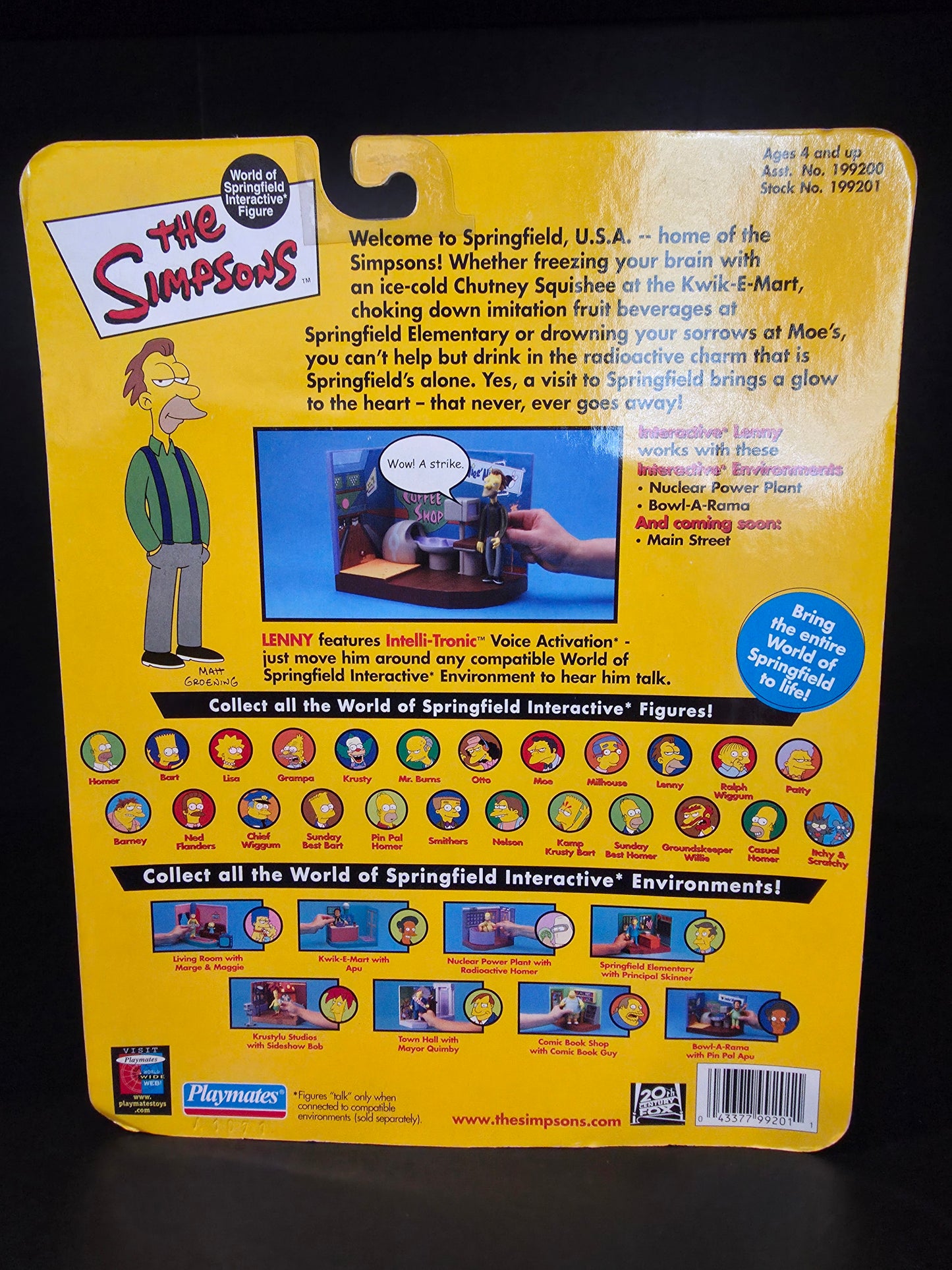 The Simpsons Lenny 2001 World of Springfield Interactive Figure Sealed
