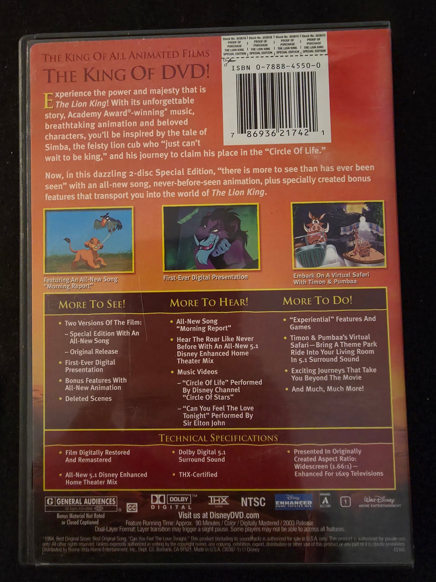 The Lion King (DVD, 1994, Disney, Platinum Edition) - STK