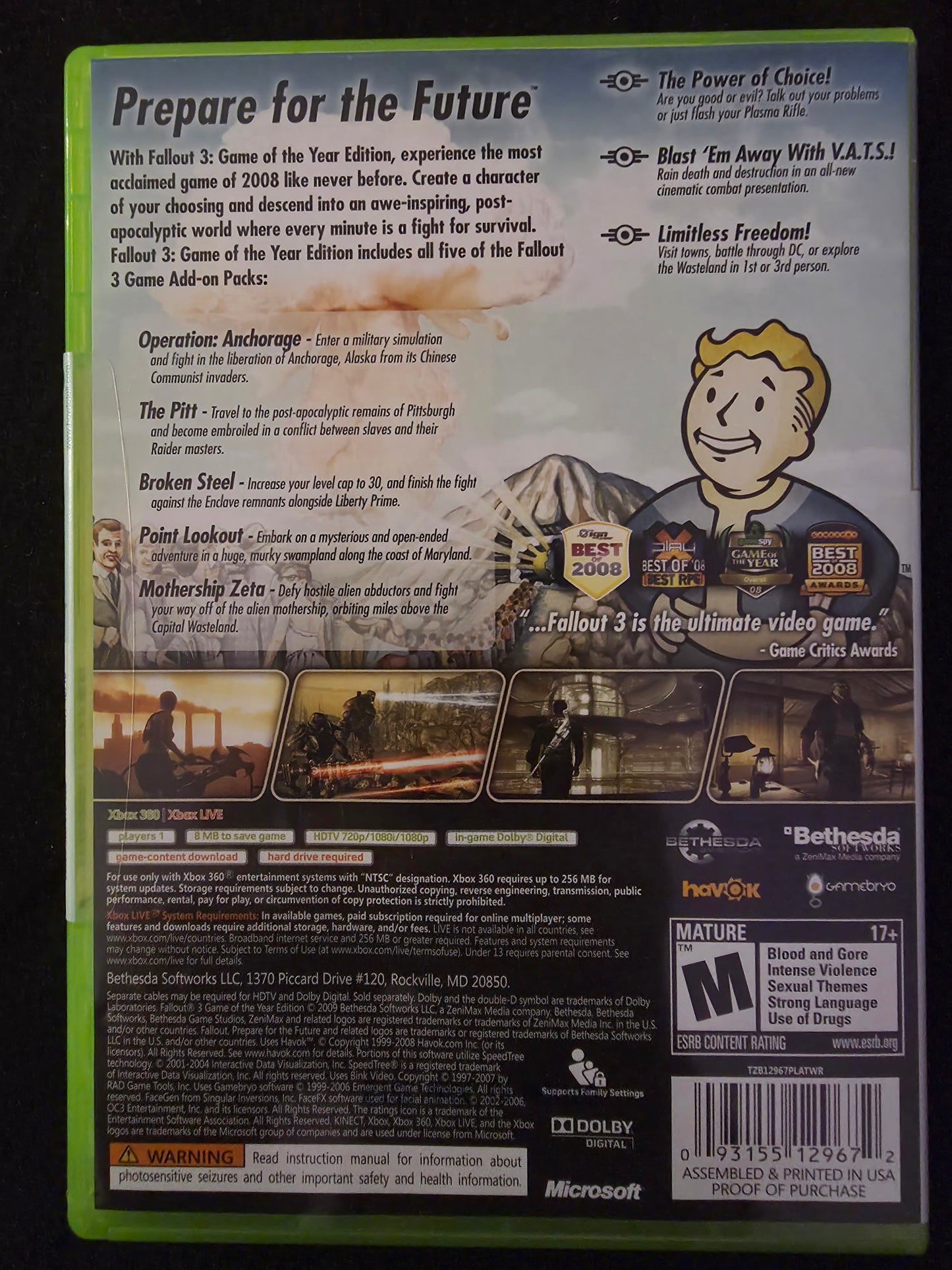 Fallout 3 - Game of the Year Edition (Microsoft Xbox 360, 2009) CIB