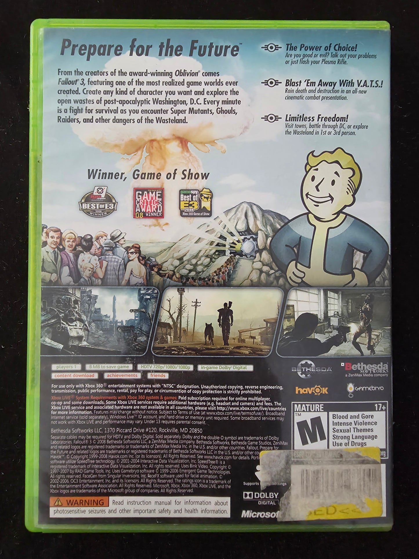 Fallout 3 (Microsoft Xbox 360, 2008) Complete w/ Manual