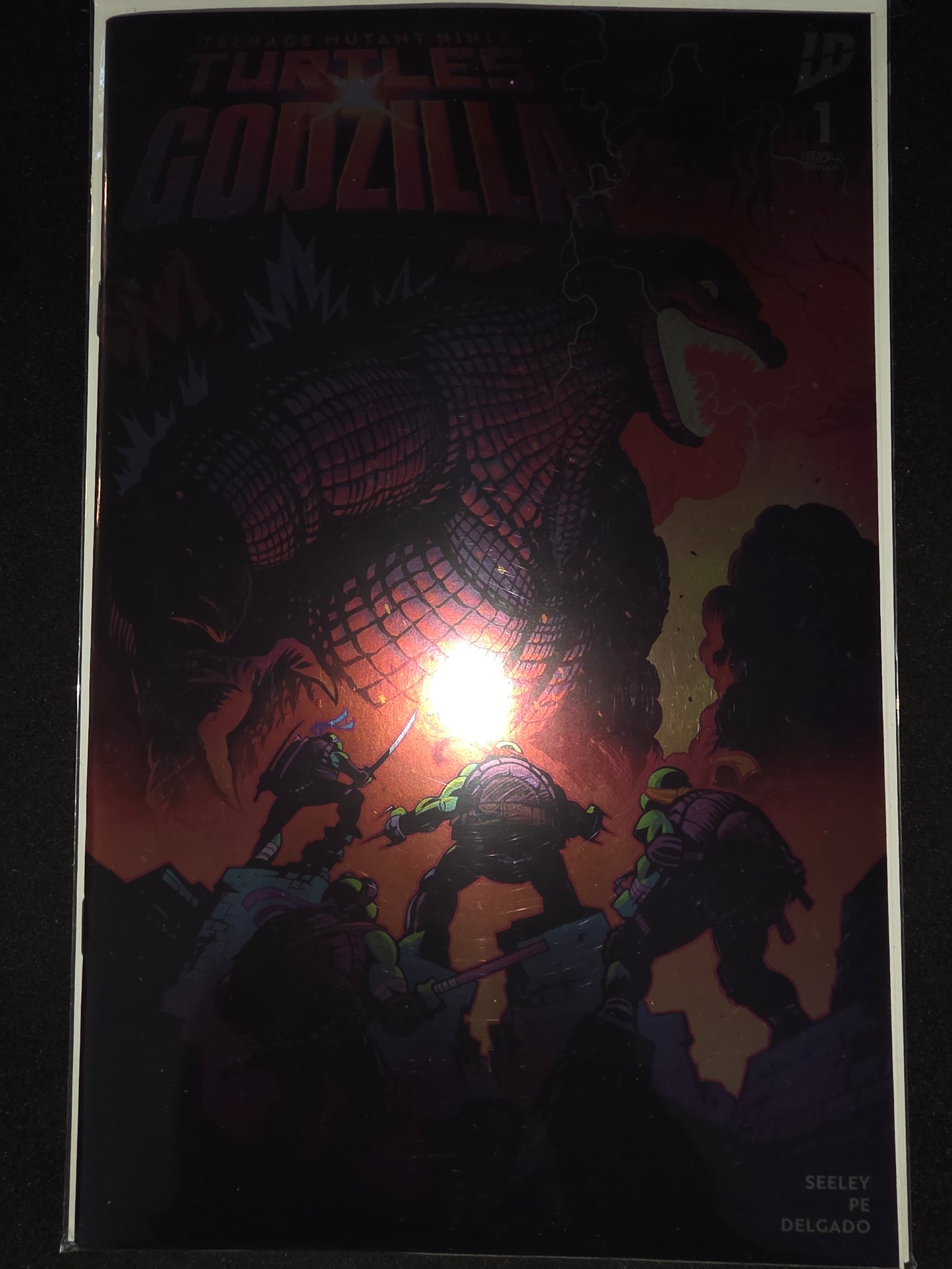 TMNT X Godzilla #1 (2025) VF/NM 1:25 Burnett Foil Variant IDW Ninja Turtles