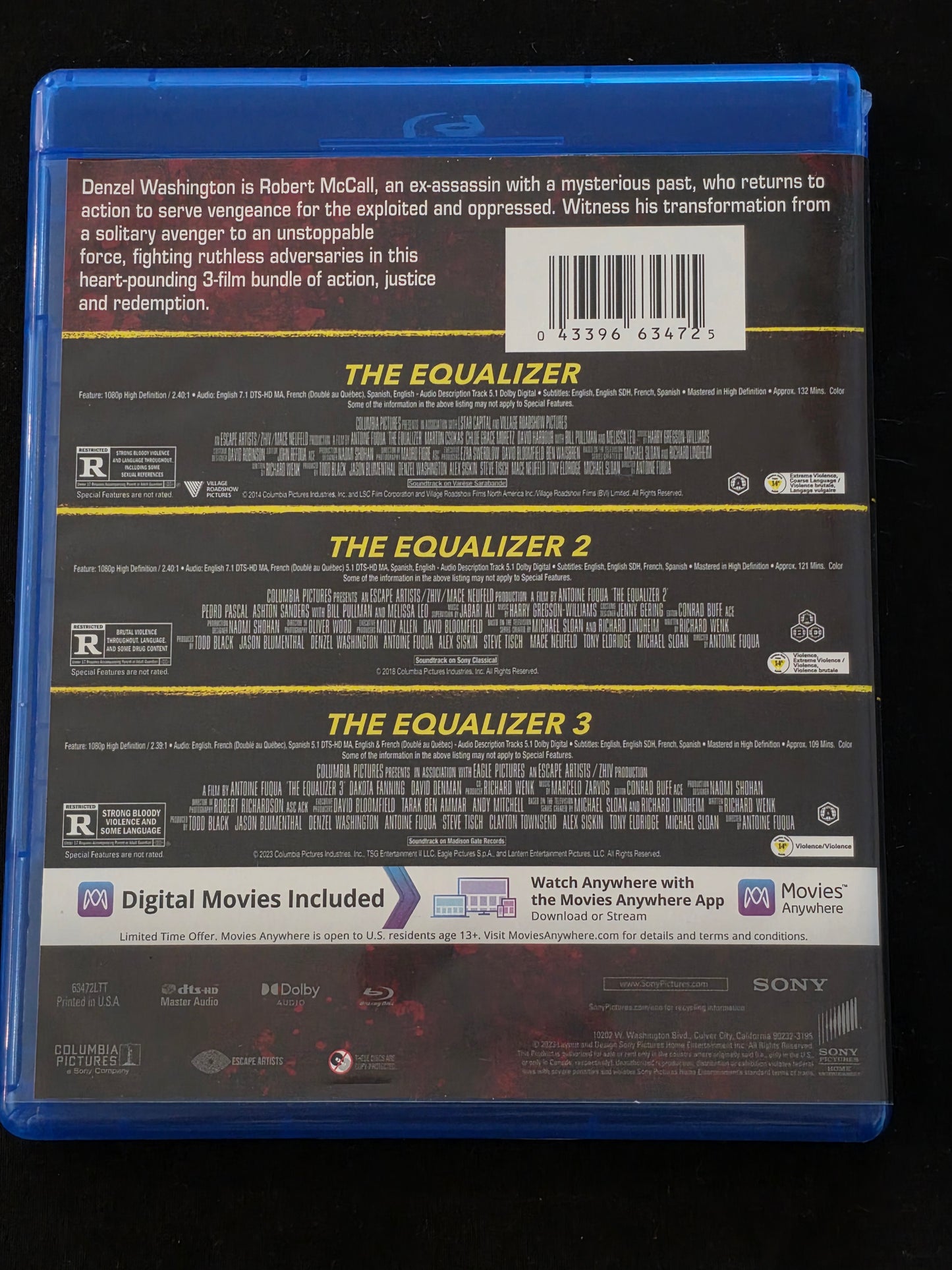 The Equalizer Trilogy 3-Movie Set Blu-Ray Movie 3-Disc Denzel Washington