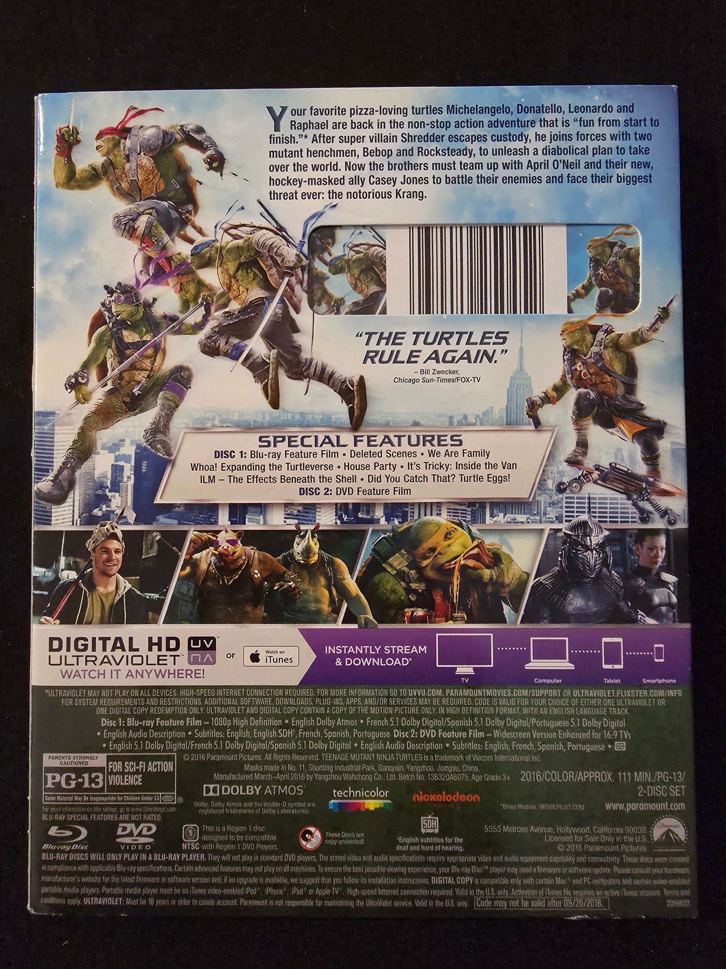 Teenage Mutant Ninja Turtles: Out of the Shadows (Blu-ray, DVD 2016)