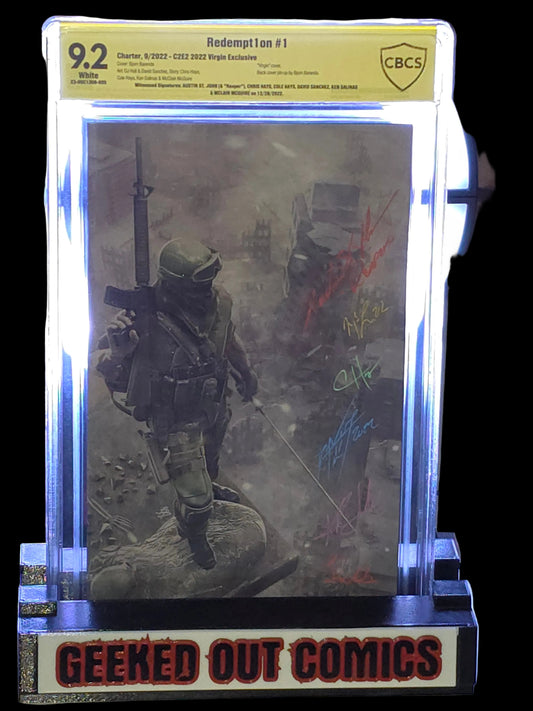 Austin St. John’s Redempt1on #1 Bjorn Barends Virgin Variant Comic CBCS 9.2 signed by Austin St John (Red Ranger), Chris Hays,Cole Hays,David Sanchez, Ken Salinas,Mclain McGuire. 12/28/22