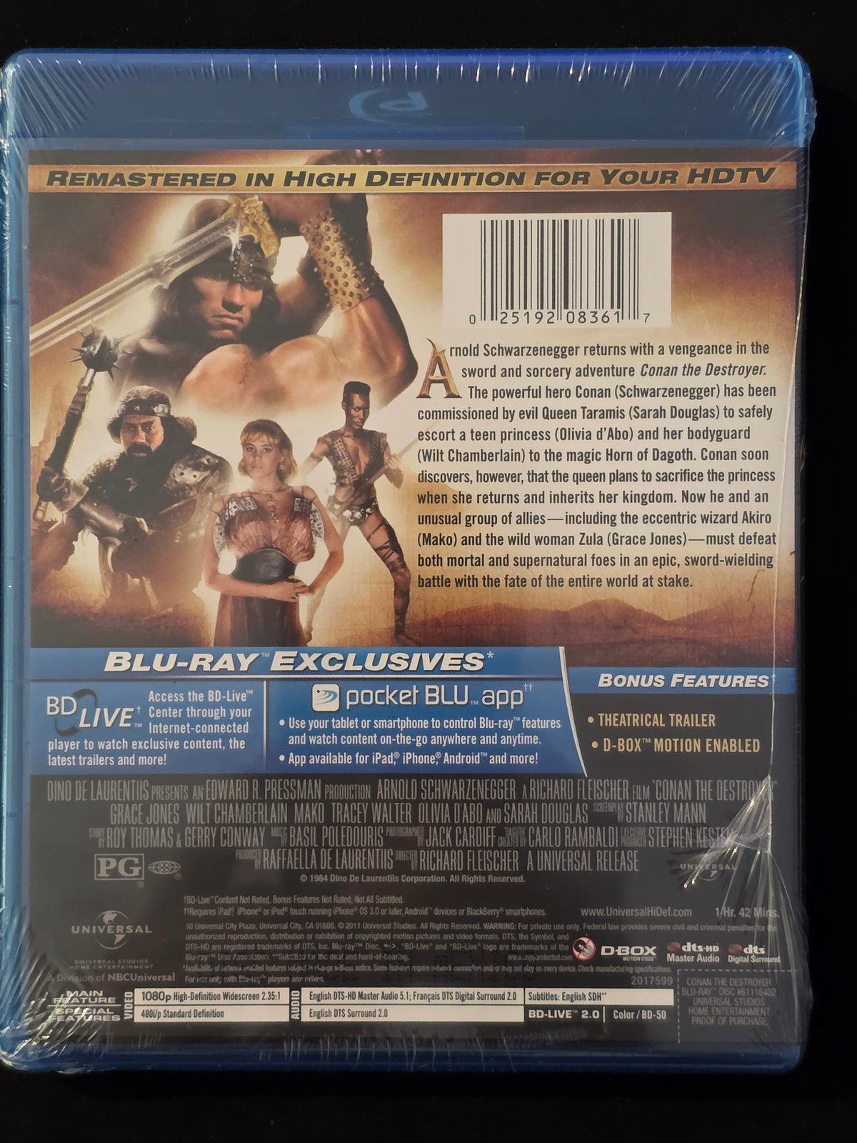 Conan the Destroyer 1984 Blu-ray Arnold Schwarzenegger New Sealed