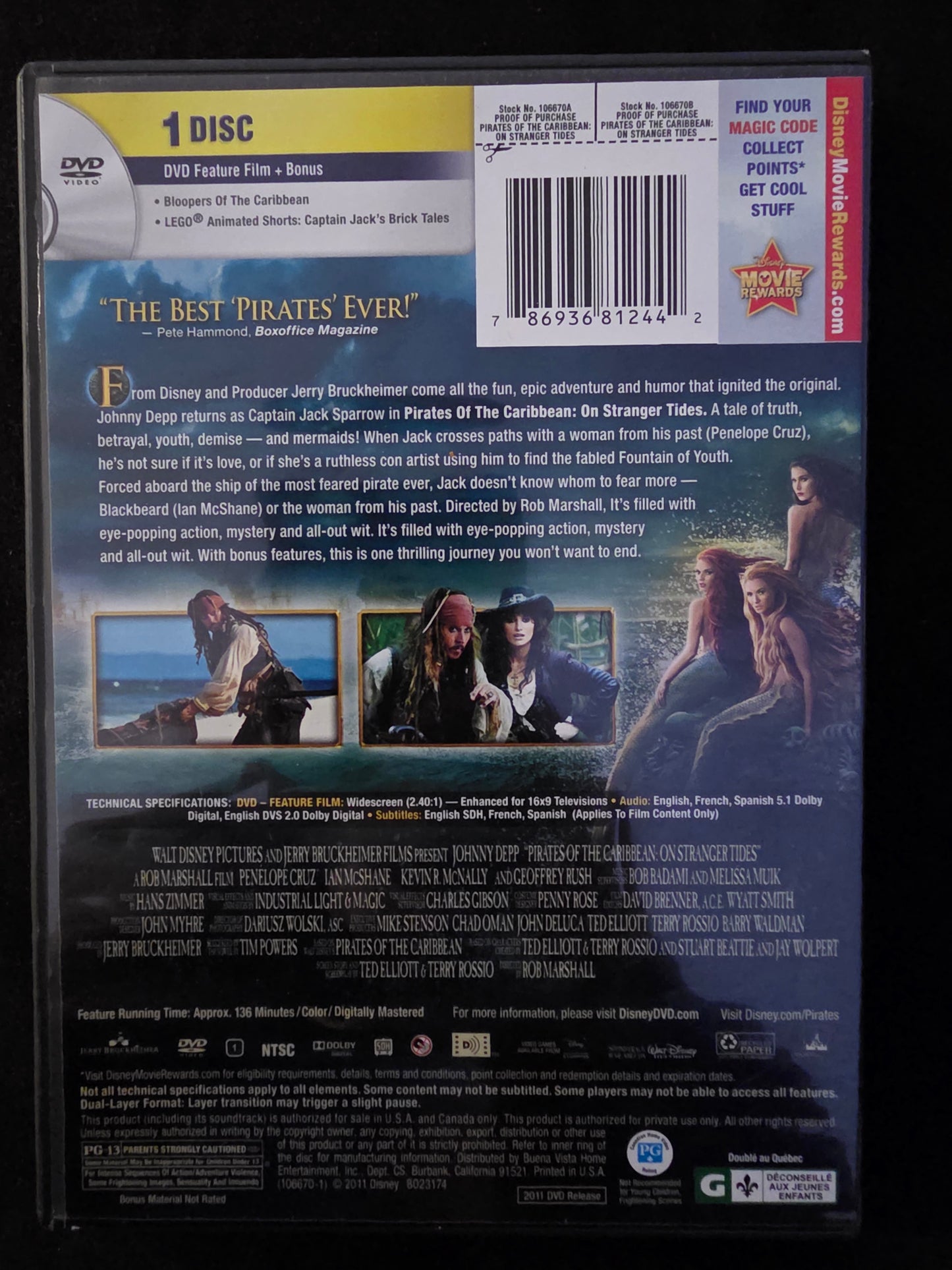 Pirates Of The Caribbean: On Stranger Tides DVD